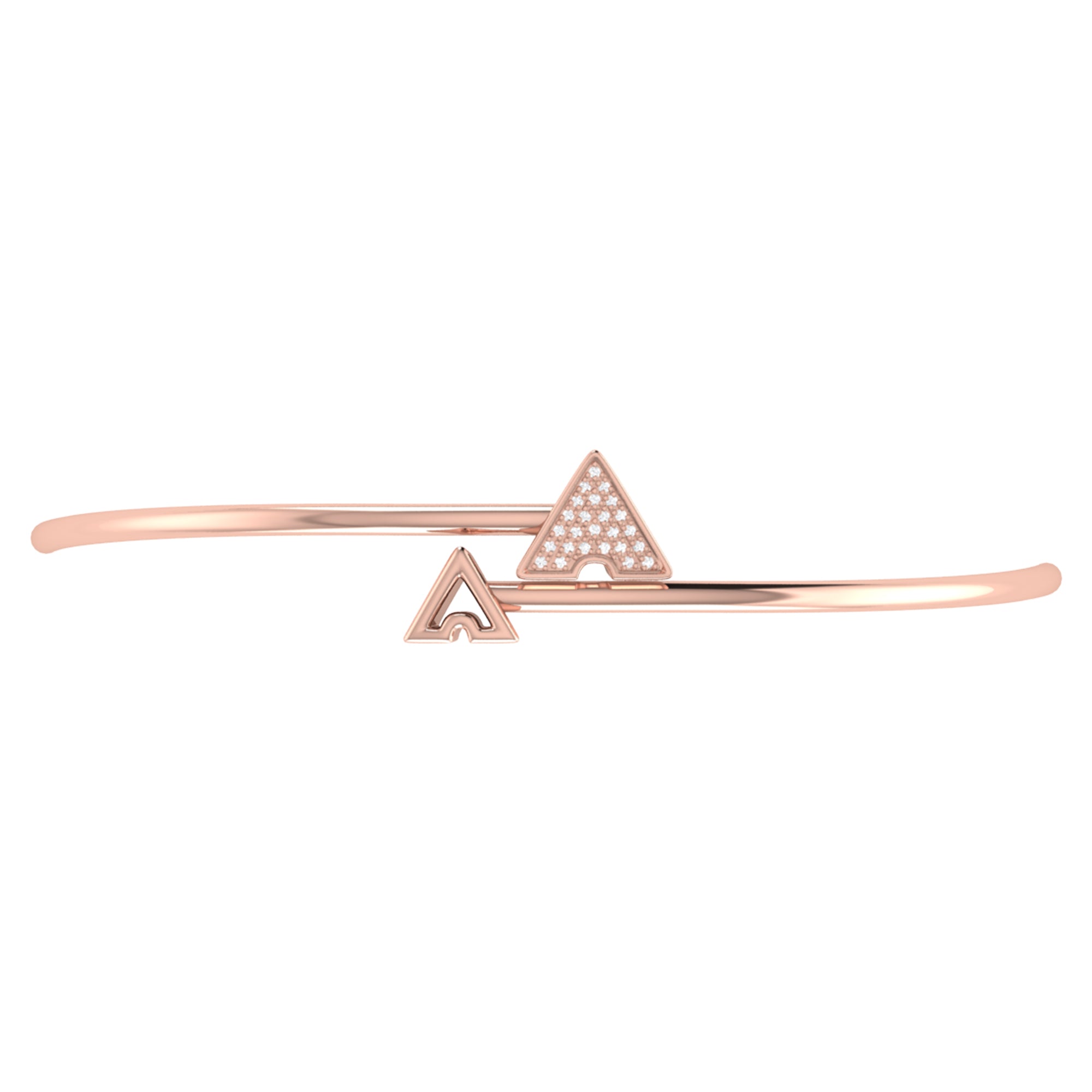 Skyscraper Triangle Roof Adjustable Diamond Bangle in 14K Rose Gold, featuring genuine diamonds in a micro pave setting, showcasing its elegant design.