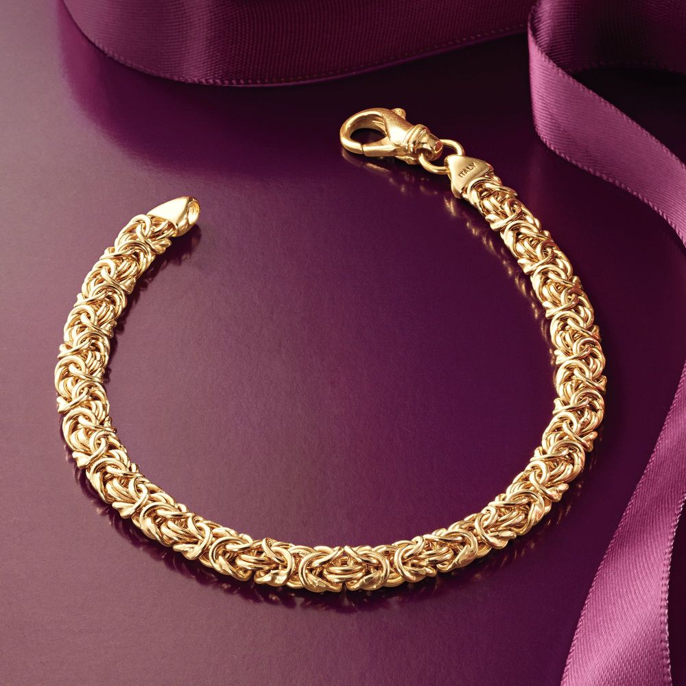Sleek 14K Gold Plating Classic Italian Byzantine Anklet featuring intricate design and lobster clasp.