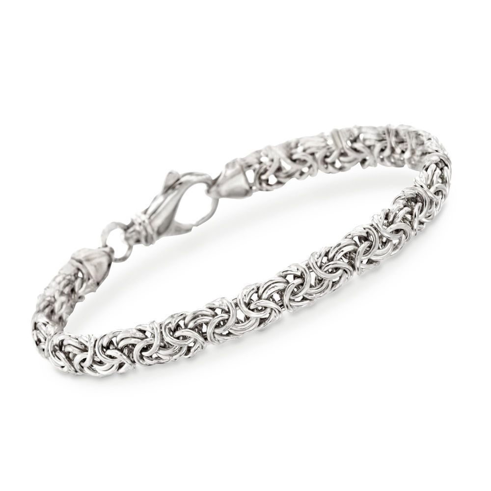 Sleek 14K white gold plated thick cut Byzantine anklet with a lobster clasp, showcasing its elegant design and link chain.
