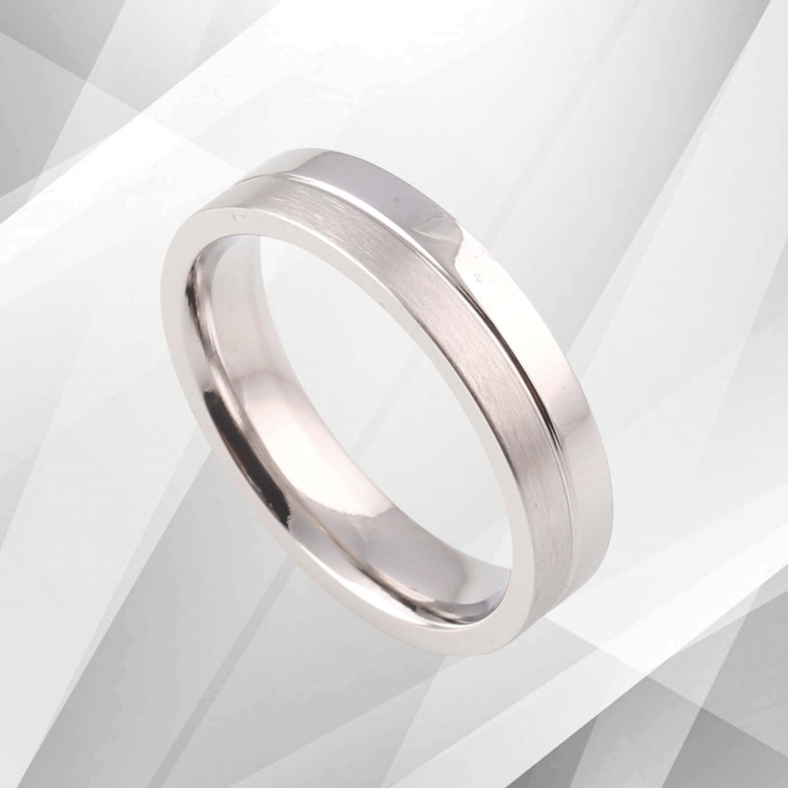 Sleek Men's Flat Shape Titanium Wedding Engagement Band Ring with 18Ct white gold finish, showcasing a modern design and comfort fit.