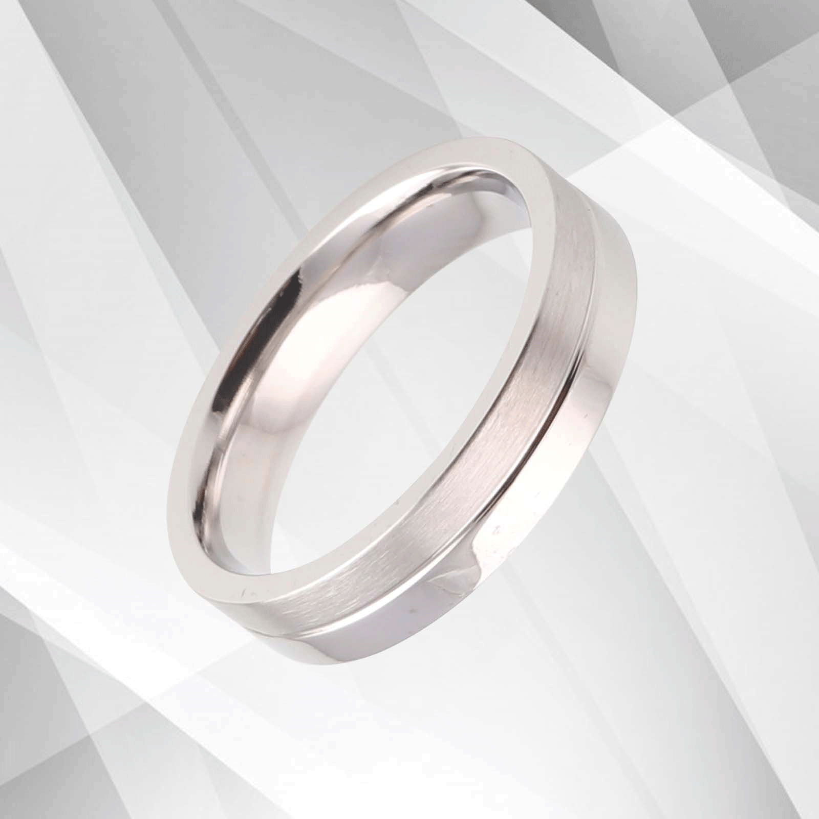 Sleek Men's Flat Shape Titanium Wedding Engagement Band Ring with 18Ct white gold finish, showcasing a modern design and comfort fit.