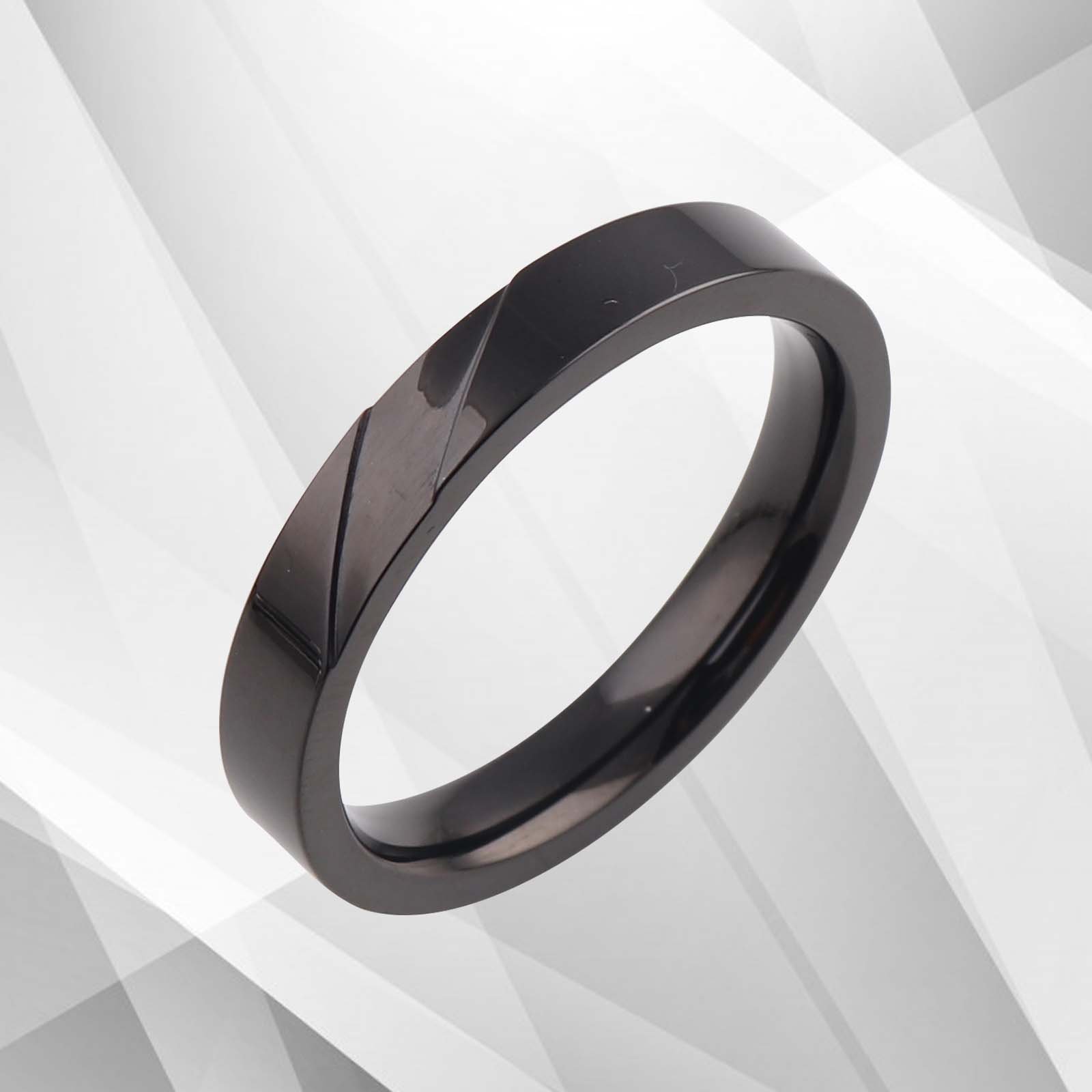 Sleek Men's Flat Shape Tungsten Wedding Engagement Band Ring with 18Ct Black Gold Plating, showcasing its elegant design and comfort fit.