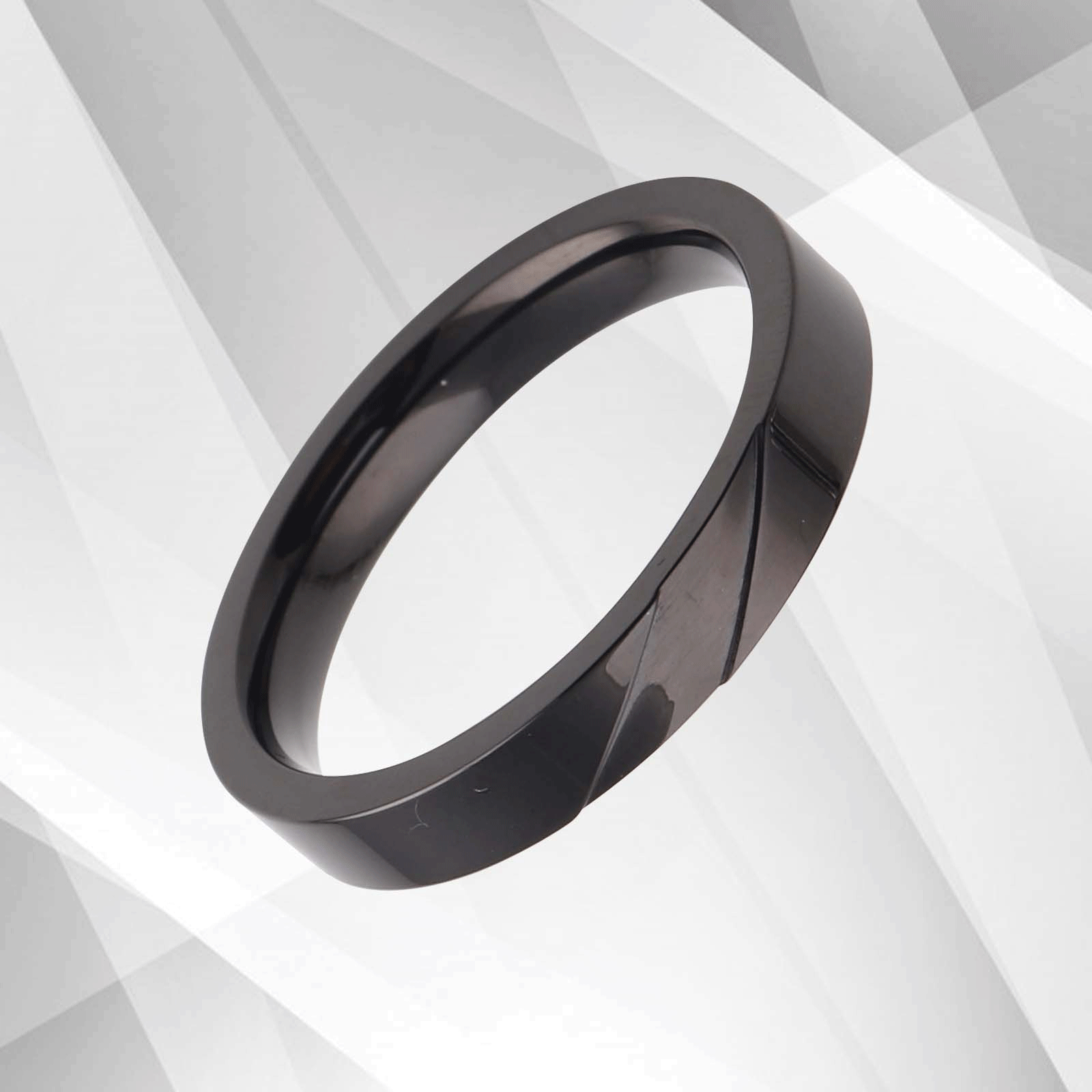 Sleek Men's Flat Shape Tungsten Wedding Engagement Band Ring with 18Ct Black Gold Plating, showcasing its elegant design and comfort fit.