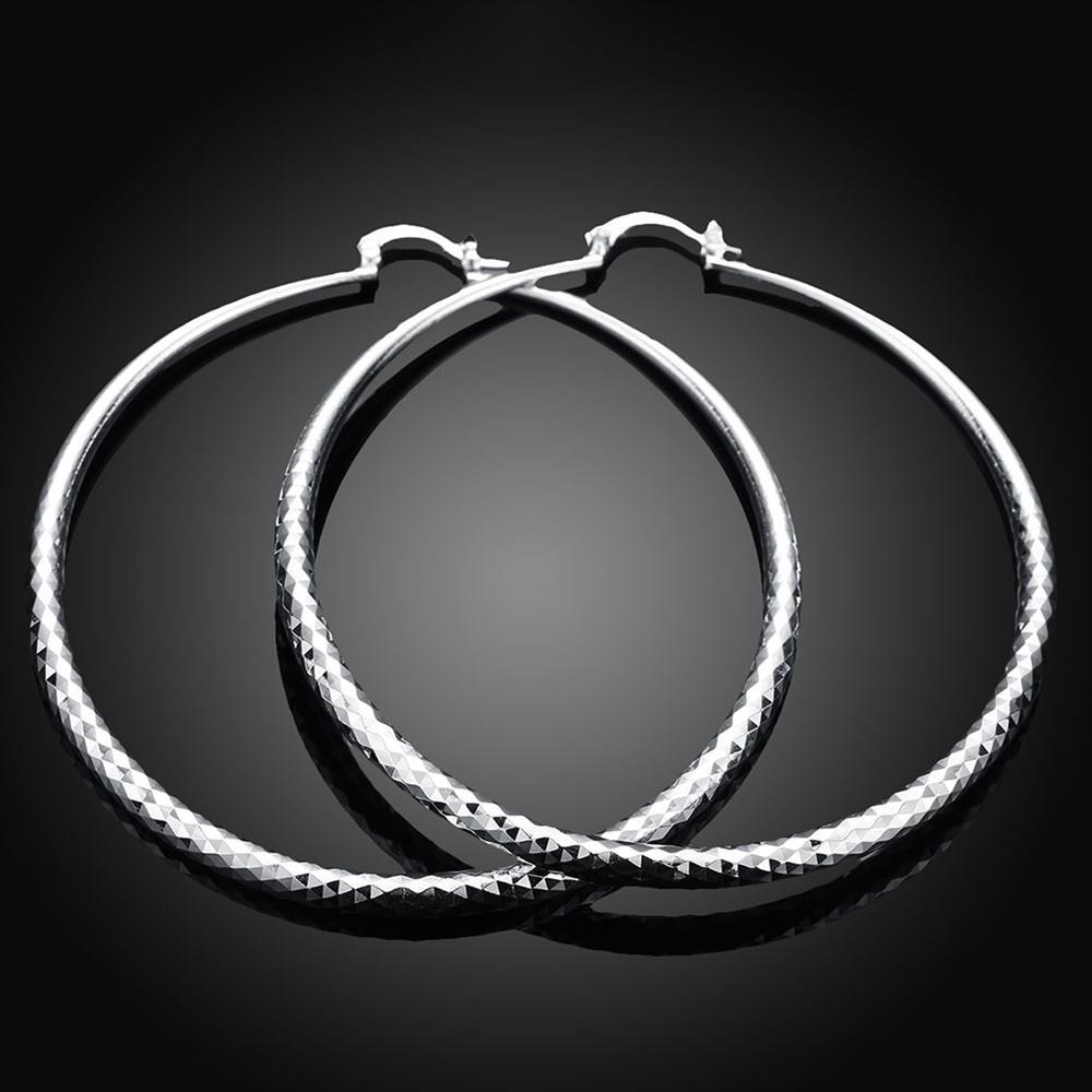 Sleek silver plated Roman Ingrain classic hoop earrings, showcasing a unique design and elegant finish.