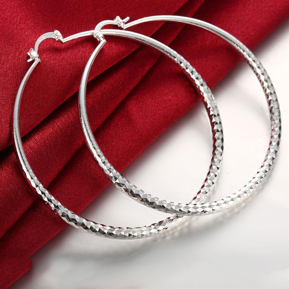 Sleek silver plated Roman Ingrain classic hoop earrings, showcasing a unique design and elegant finish.