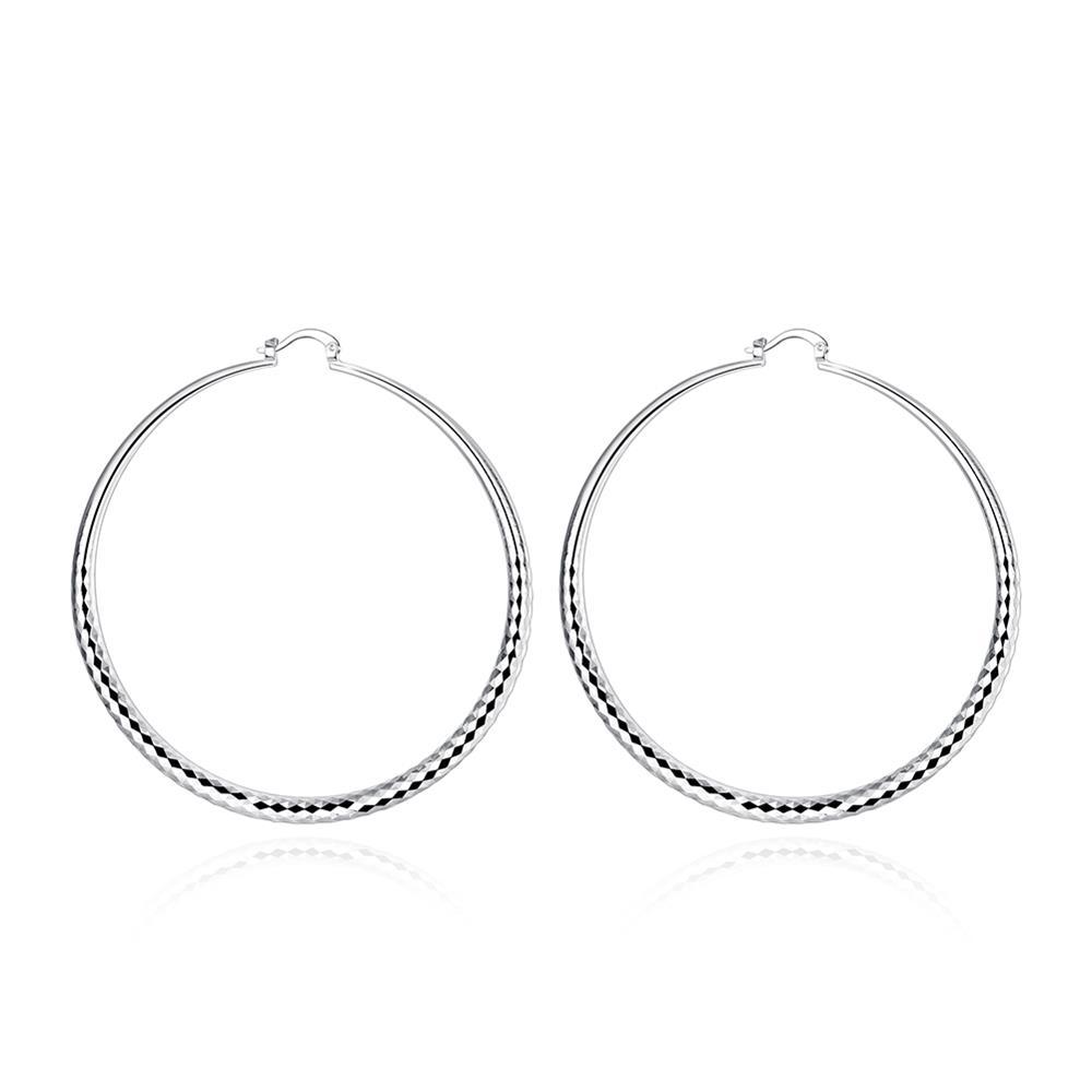 Sleek silver plated Roman Ingrain classic hoop earrings, showcasing a unique design and elegant finish.