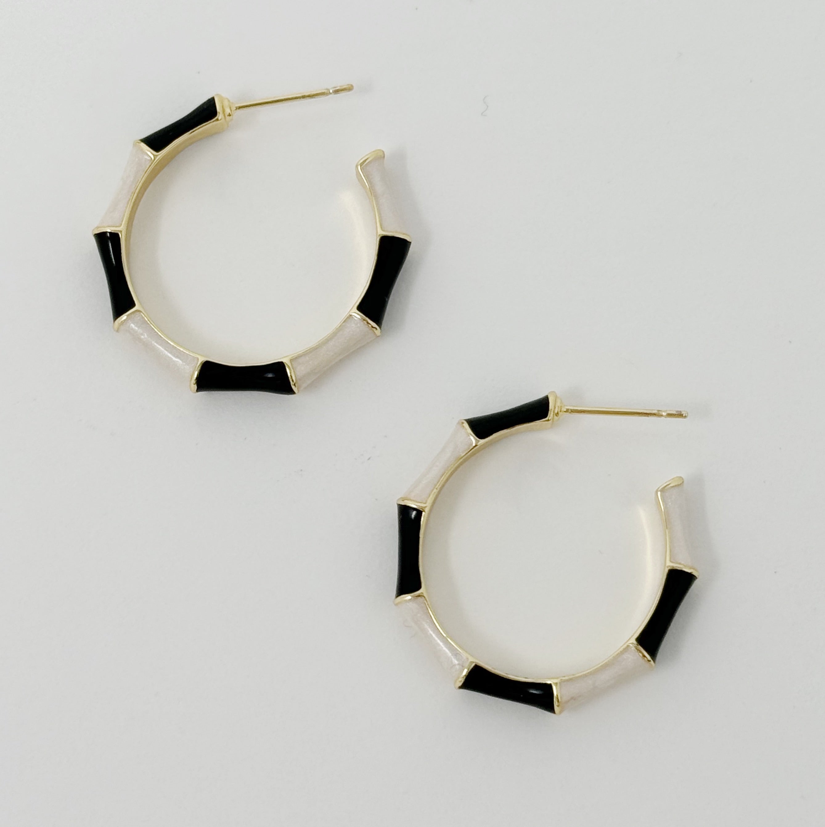 Small Color Block Bamboo Hoop Earrings featuring a unique design with vibrant colors and a gold plated finish.
