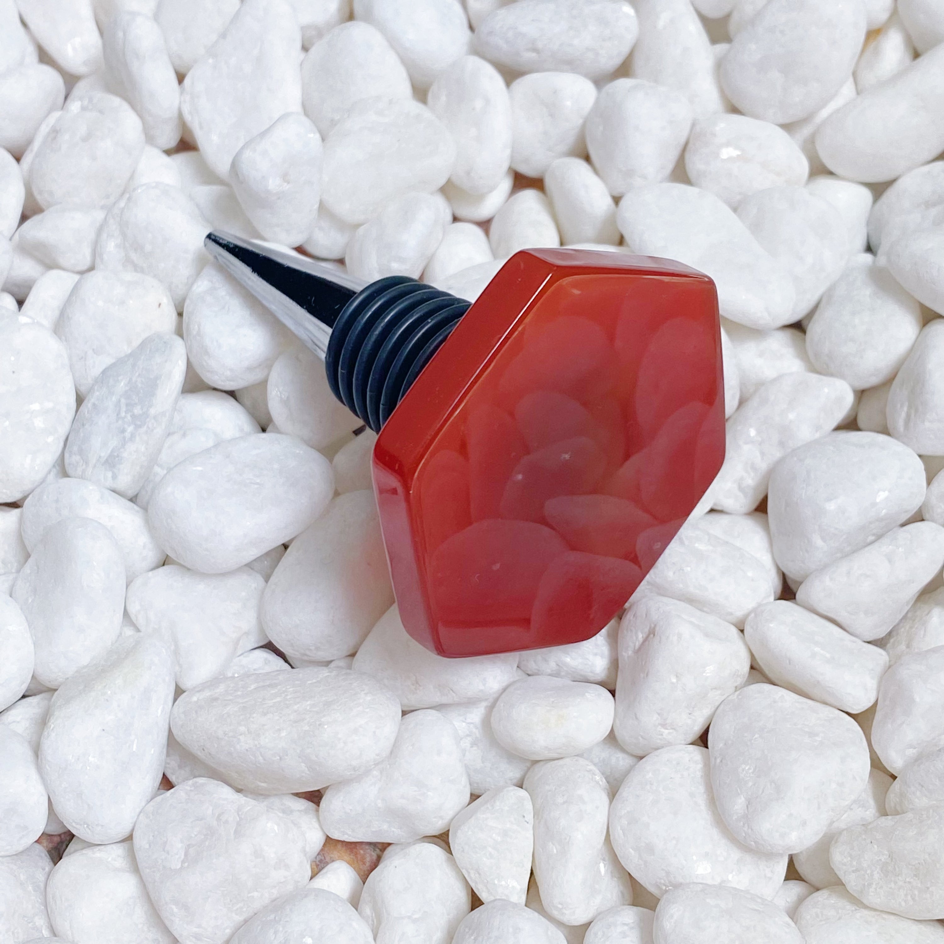 Soho Lounge Hexagon Stone Wine Stopper featuring a polished semi-precious stone in a unique hexagon shape, perfect for wine enthusiasts.