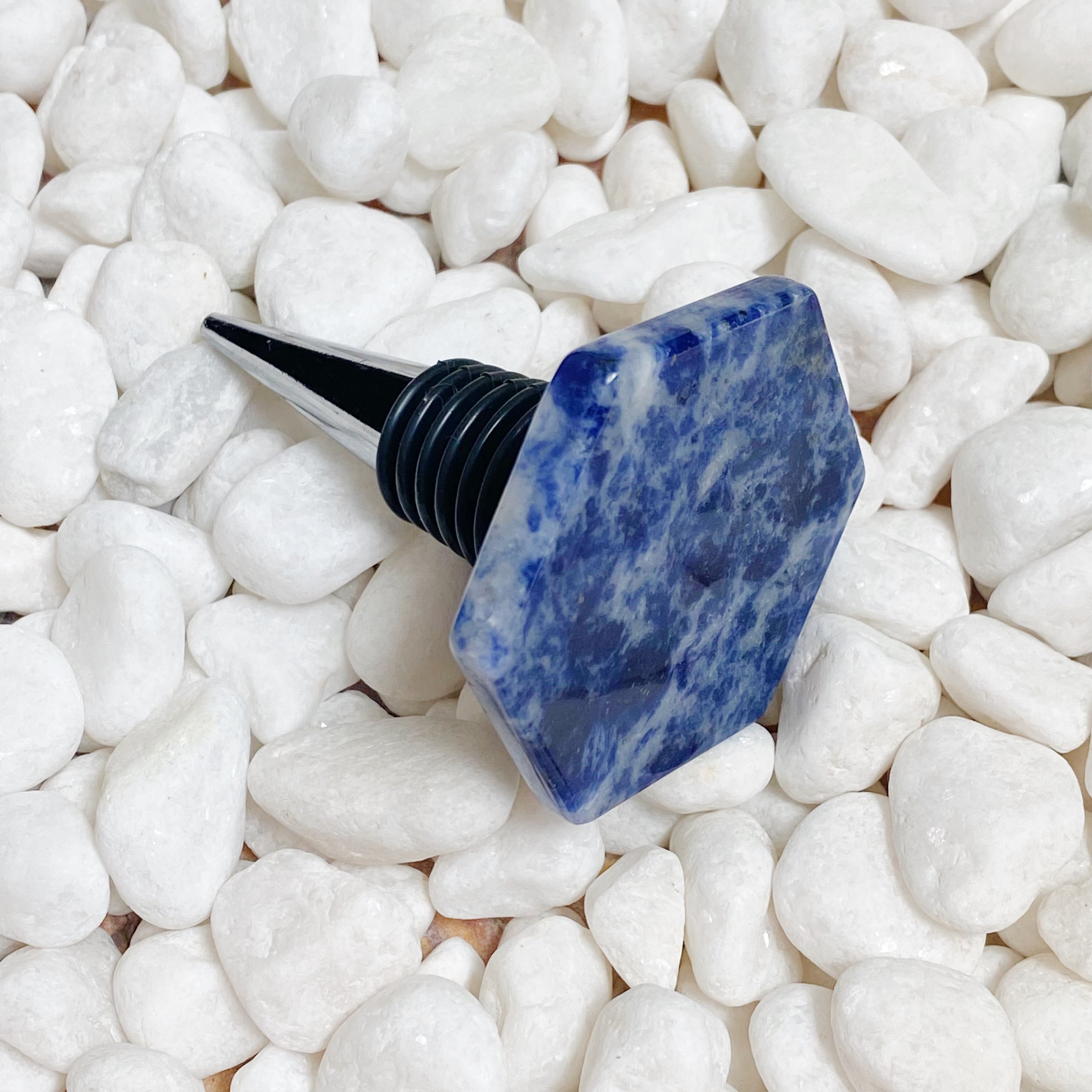 Soho Lounge Hexagon Stone Wine Stopper featuring a polished semi-precious stone in a unique hexagon shape, perfect for wine enthusiasts.