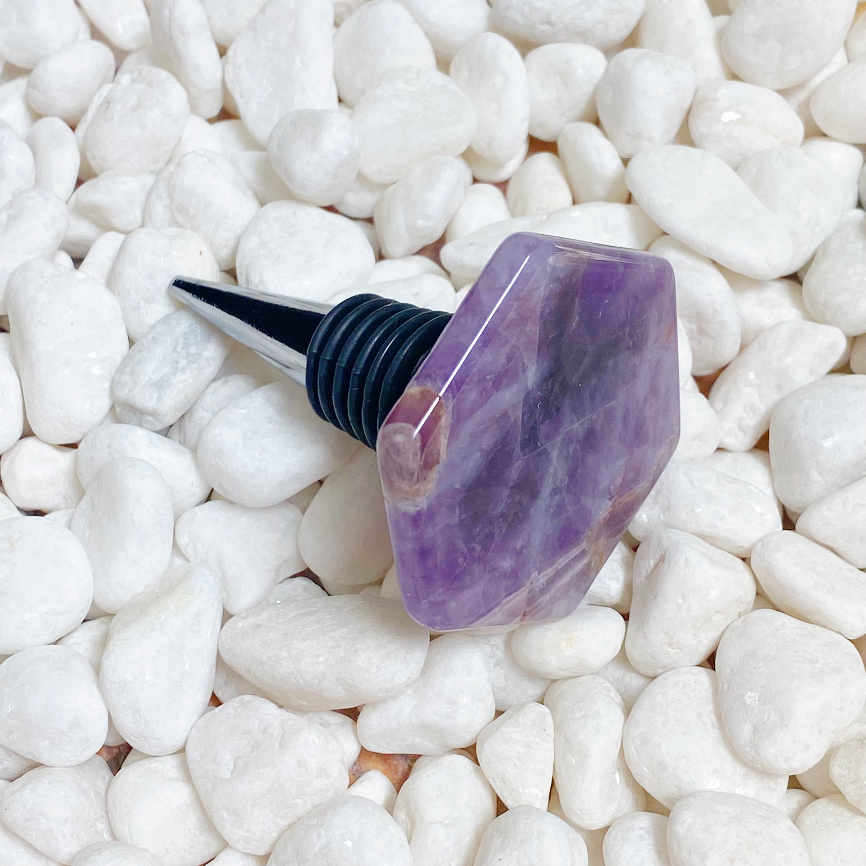 Soho Lounge Hexagon Stone Wine Stopper featuring a polished semi-precious stone in a unique hexagon shape, perfect for wine enthusiasts.