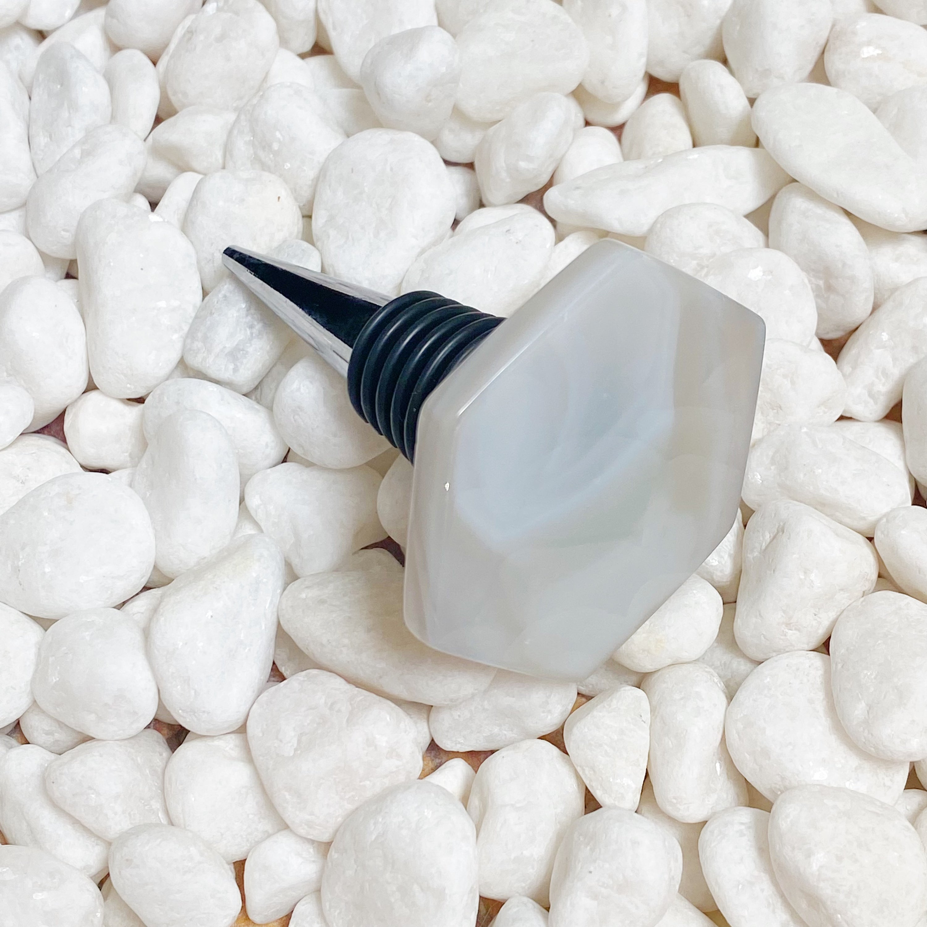 Soho Lounge Hexagon Stone Wine Stopper featuring a polished semi-precious stone in a unique hexagon shape, perfect for wine enthusiasts.