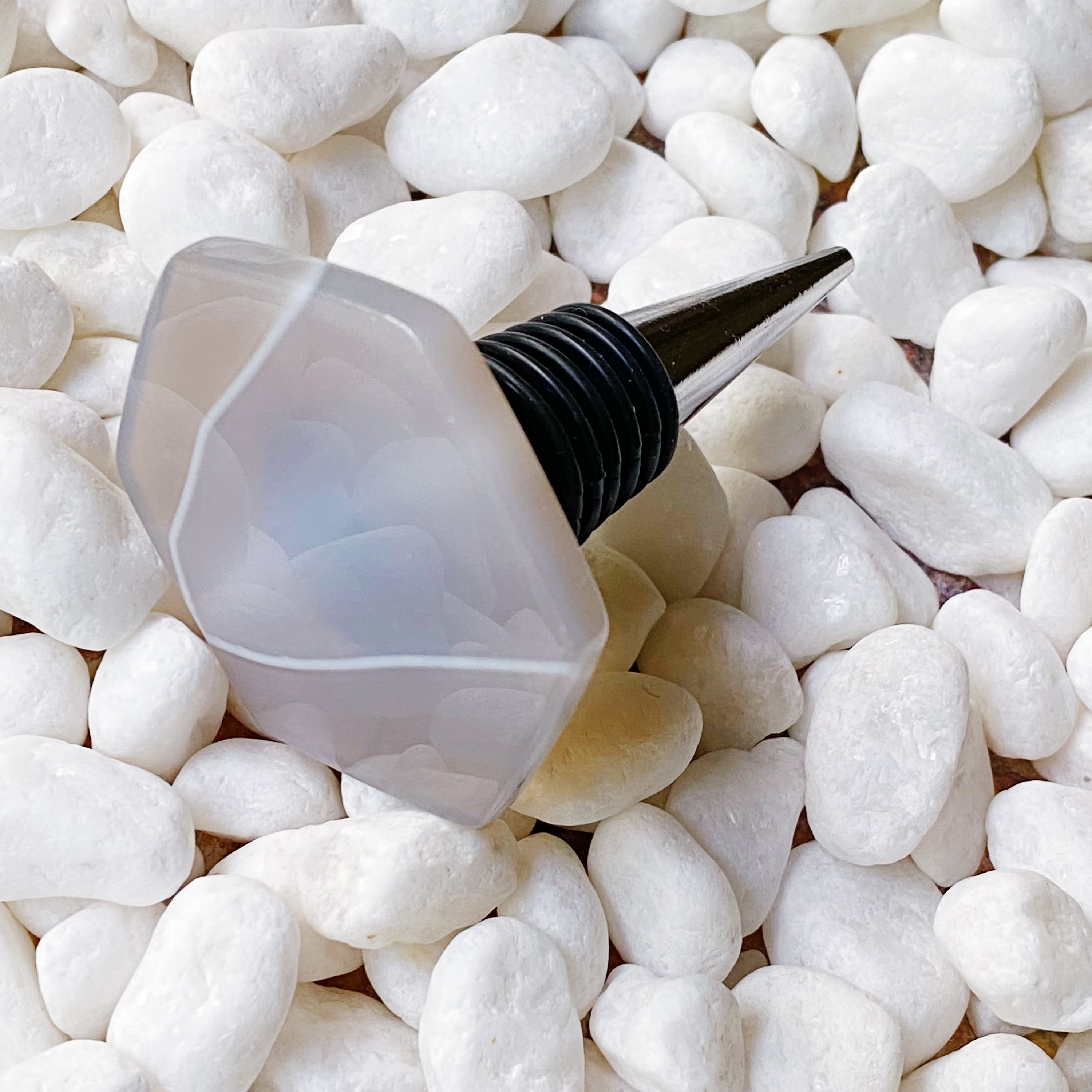 Soho Lounge Hexagon Stone Wine Stopper featuring a polished semi-precious stone in a unique hexagon shape, perfect for wine enthusiasts.