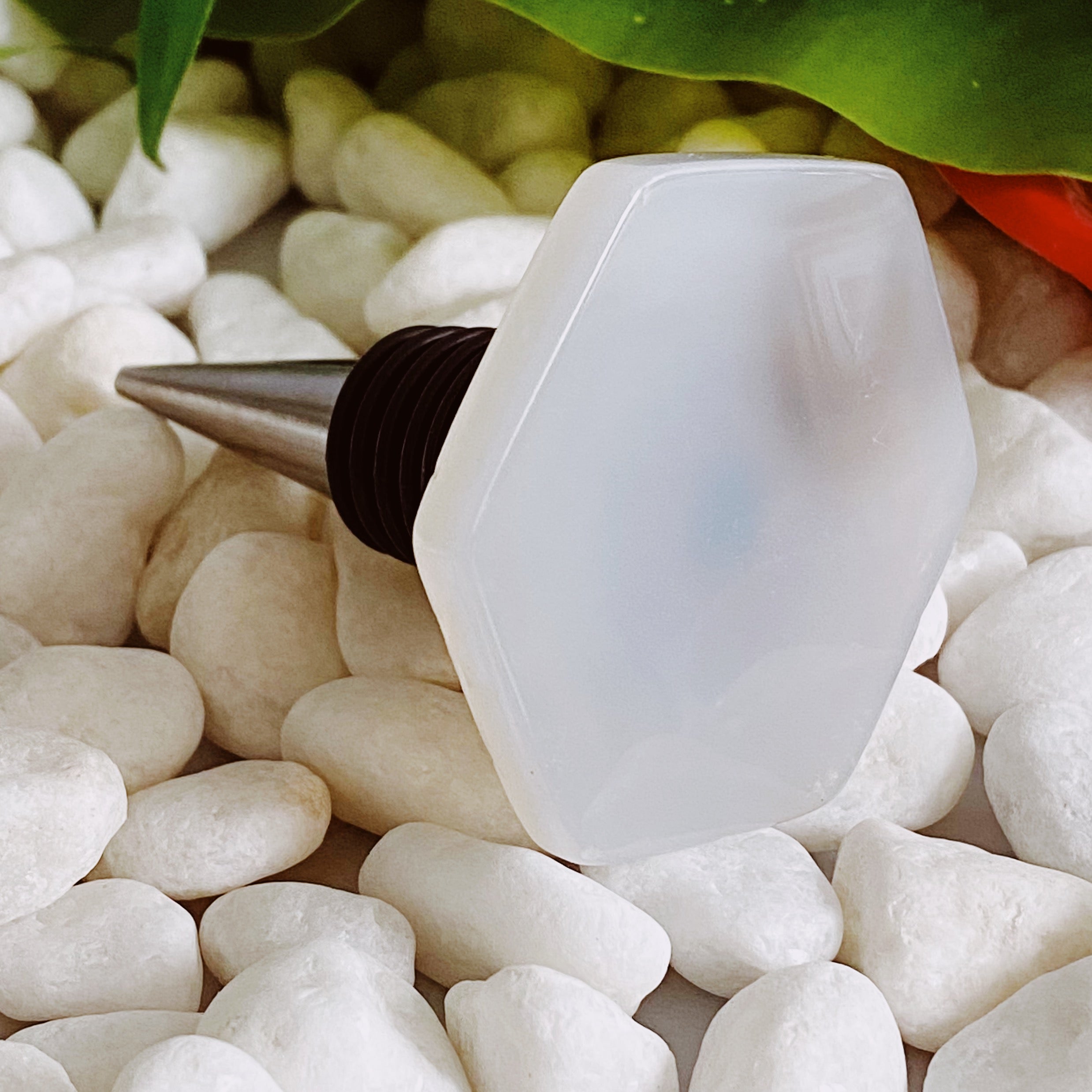 Soho Lounge Hexagon Stone Wine Stopper featuring a polished semi-precious stone in a unique hexagon shape, perfect for wine enthusiasts.
