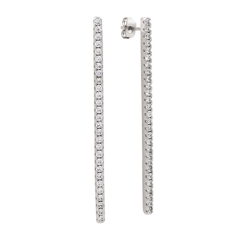 Sole du Soleil Women's 18K Gold Plated CZ Bar Earrings in white, yellow, and rose gold with clear cubic zirconia stones.