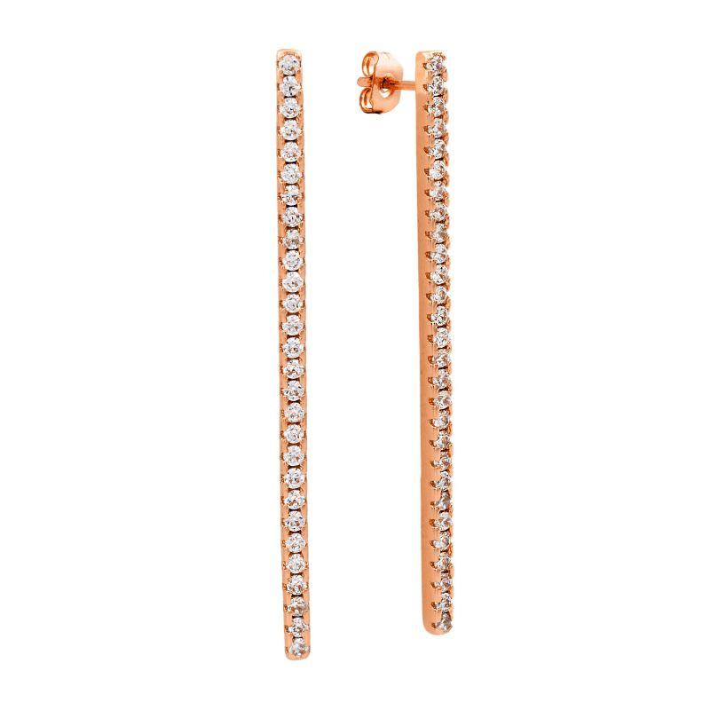 Sole du Soleil Women's 18K Gold Plated CZ Bar Earrings in white, yellow, and rose gold with clear cubic zirconia stones.