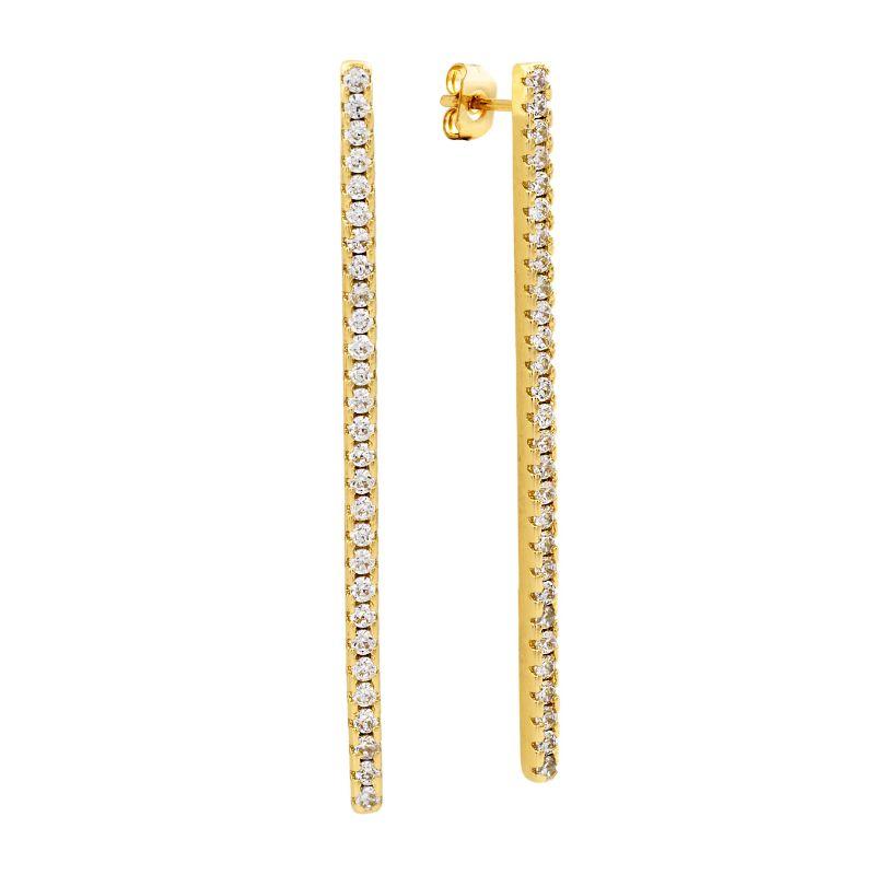 Sole du Soleil Women's 18K Gold Plated CZ Bar Earrings in white, yellow, and rose gold with clear cubic zirconia stones.