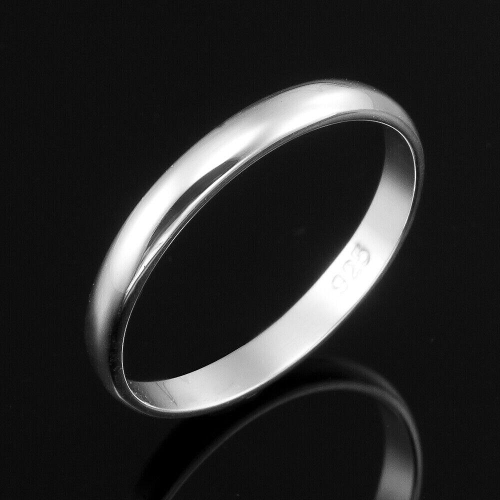 Solid 925 Sterling Silver Men's Band Ring with a sleek 3mm width, available in sizes 10, 11, and 12.