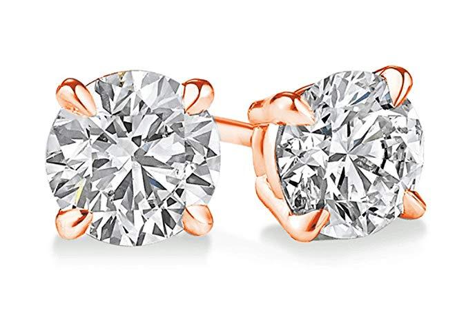 Elegant Solitaire Necklace and 4 Prong Earring set made with Austrian Crystals, featuring 18K rose gold plating, displayed in a luxe gift box.