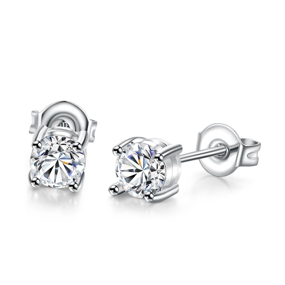 Elegant Solitaire Princess Cut Austrian Elements Studs in 18K White Gold, featuring certified Austrian crystals, lightweight and hypoallergenic design.