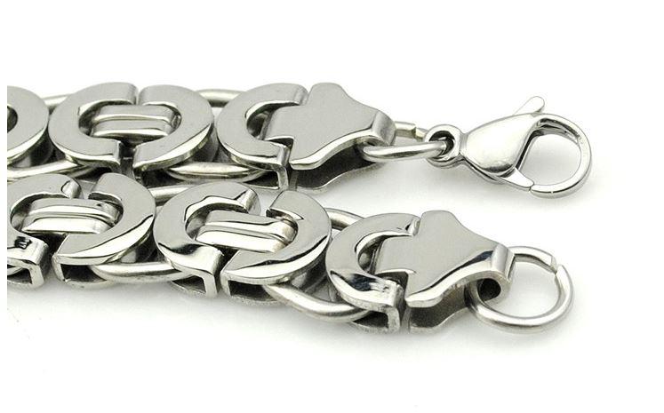 SOREN 9MM Steel Byzantine Flat Link Bundle featuring a 24-inch chain and 8.75-inch bracelet in stainless steel with gold plating.