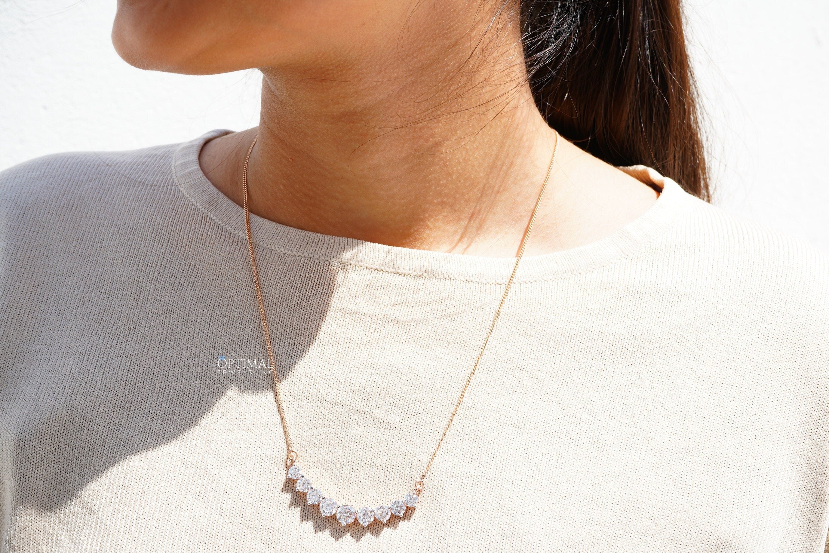 Sparkling Lab Diamond Necklace featuring a 1.00 Ctw round lab-created diamond on an 18-inch rose gold chain, elegantly displayed.