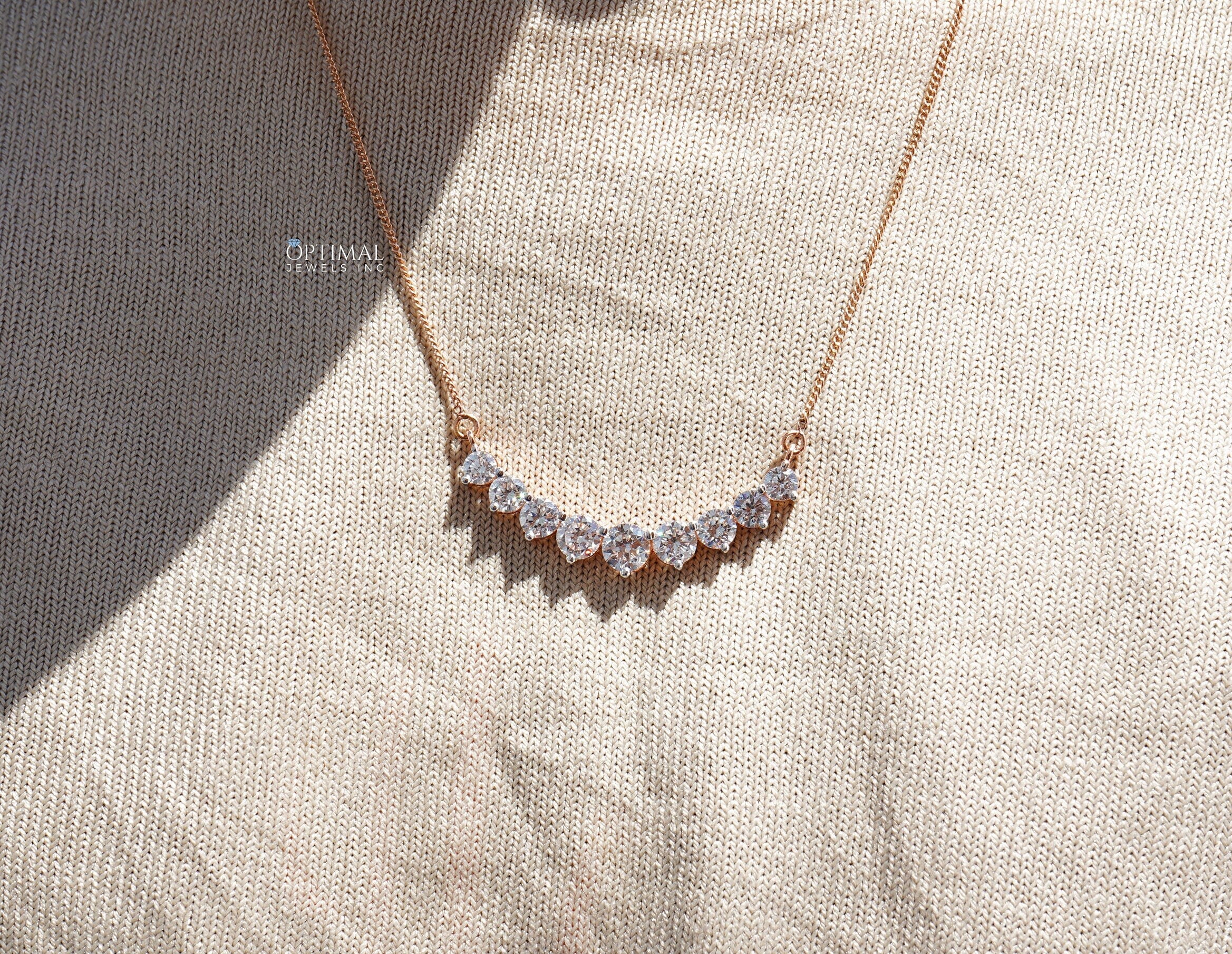 Sparkling Lab Diamond Necklace featuring a 1.00 Ctw round lab-created diamond on an 18-inch rose gold chain, elegantly displayed.