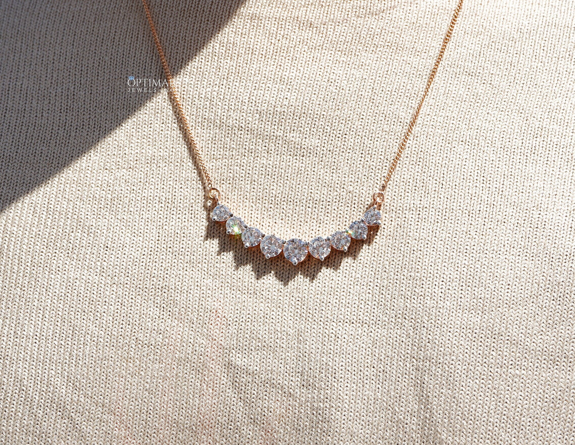 Sparkling Lab Diamond Necklace featuring a 1.00 Ctw round lab-created diamond on an 18-inch rose gold chain, elegantly displayed.