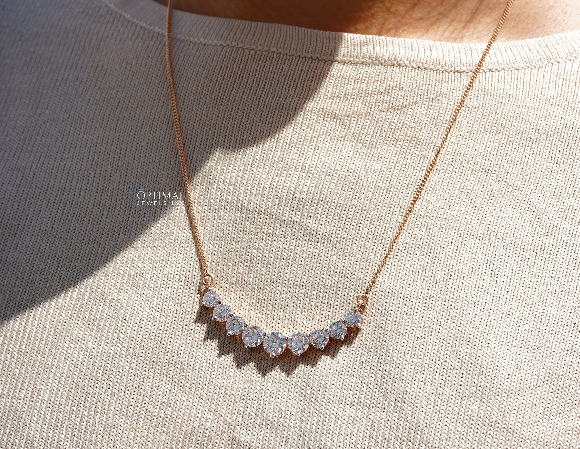 Sparkling Lab Diamond Necklace featuring a 1.00 Ctw round lab-created diamond on an 18-inch rose gold chain, elegantly displayed.