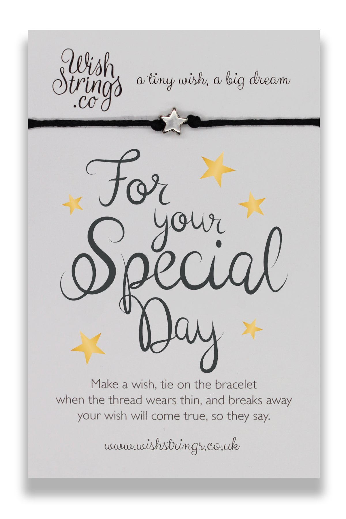 SPECIAL DAY WishStrings Wish Bracelet featuring a Tibetan Silver charm on waxed cotton cord, beautifully presented on an inspirational display card.