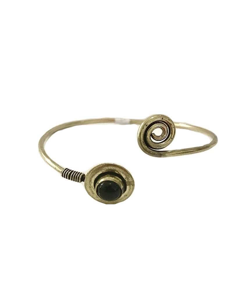 A beautiful Spiral Stone Bangle Bracelet featuring a unique spiral design and semi-precious stone, available in silver and gold.