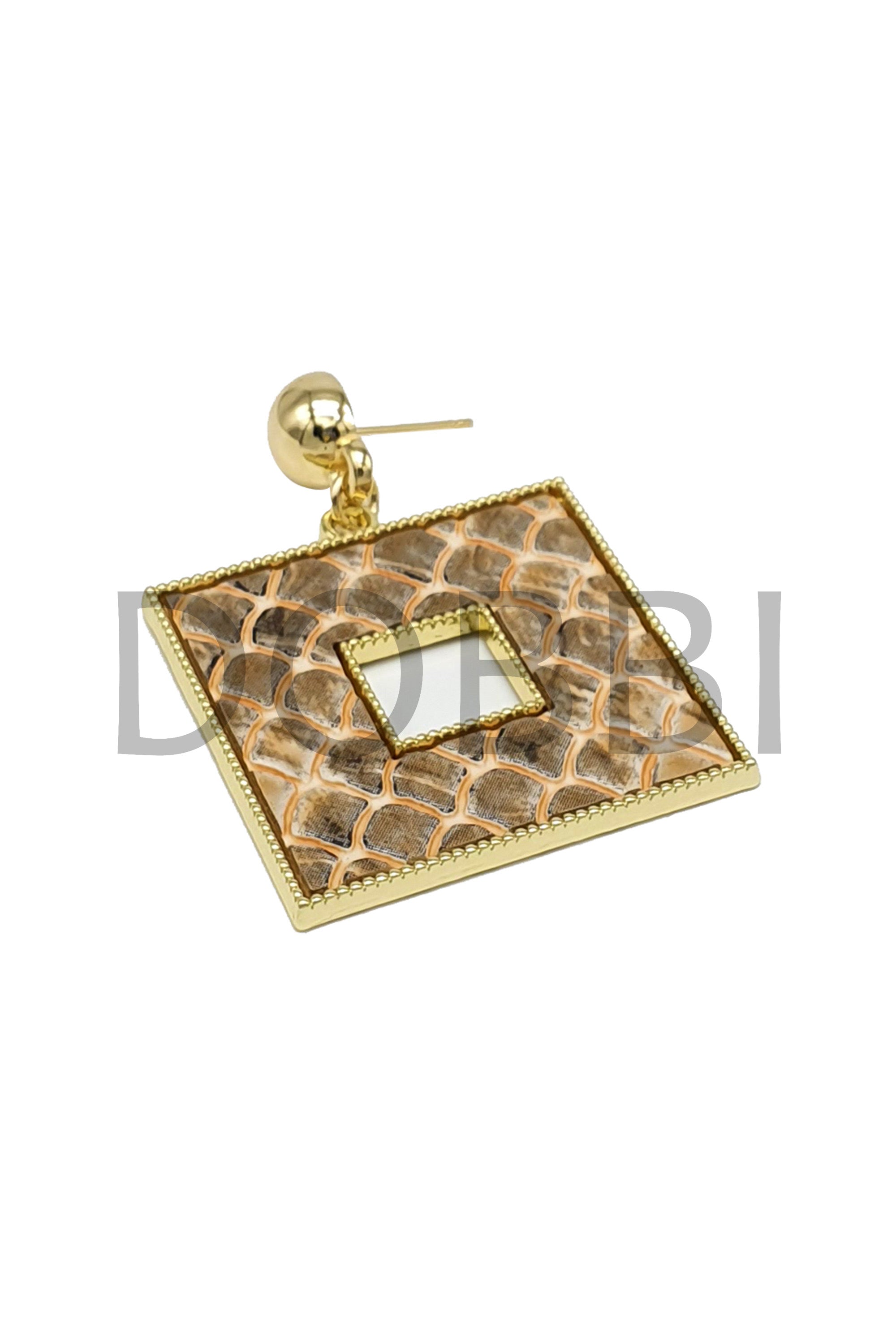 A pair of stylish square snake skin drop earrings featuring a unique design and lightweight materials.