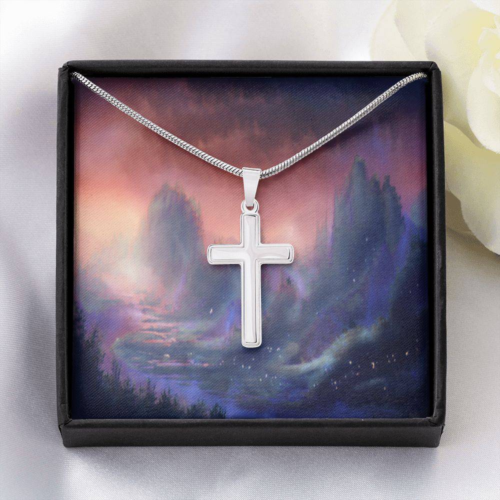 A beautifully crafted stainless steel cross necklace featuring an adjustable snake chain and lobster clasp, ideal for everyday wear.