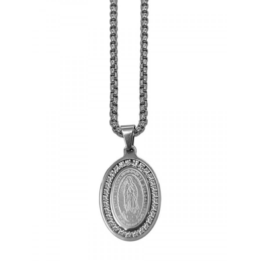 A stylish stainless steel chain featuring an elegant charm, showcasing its durability and design.