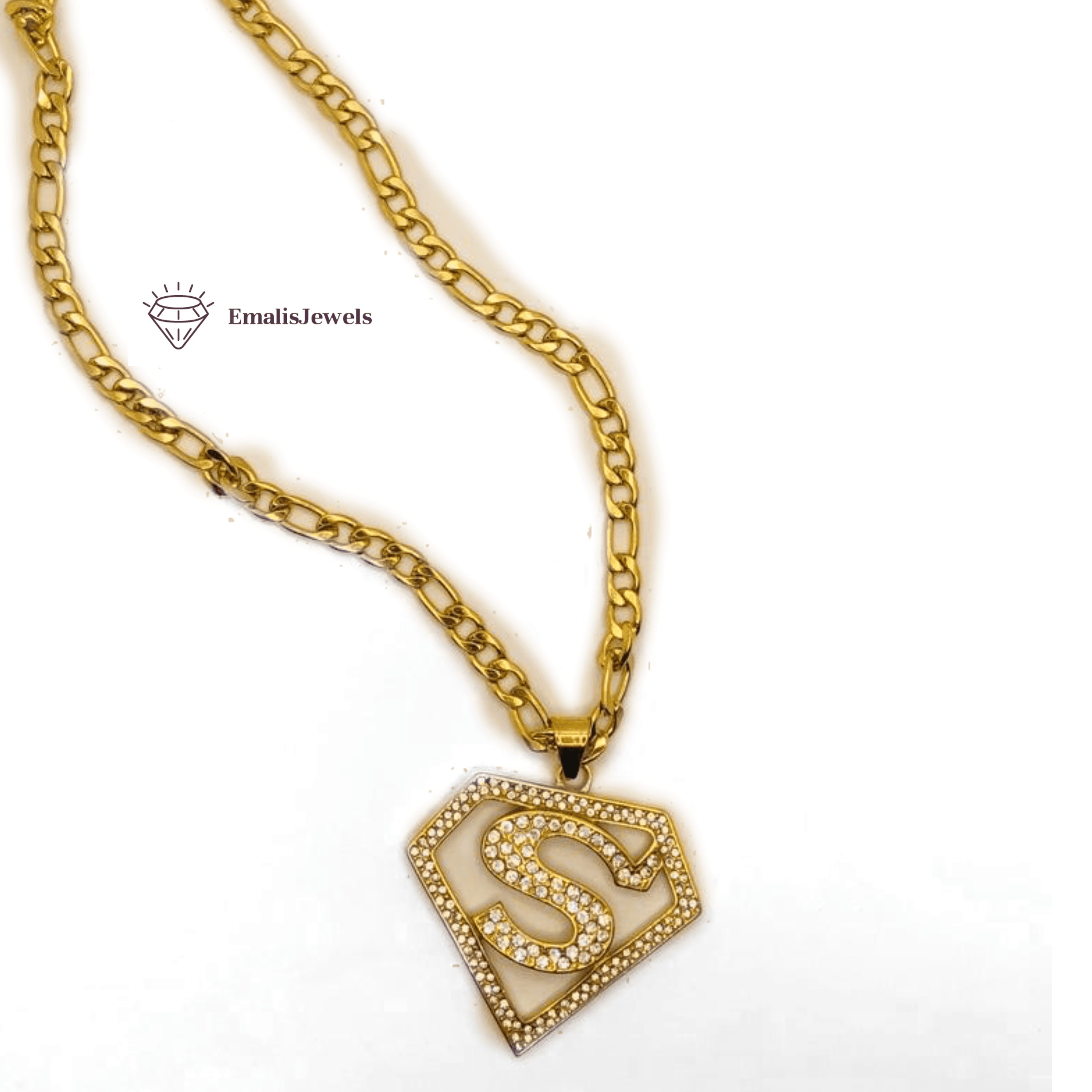 A stylish stainless steel chain necklace with a gold overlay pendant, showcasing its elegant design and quality craftsmanship.