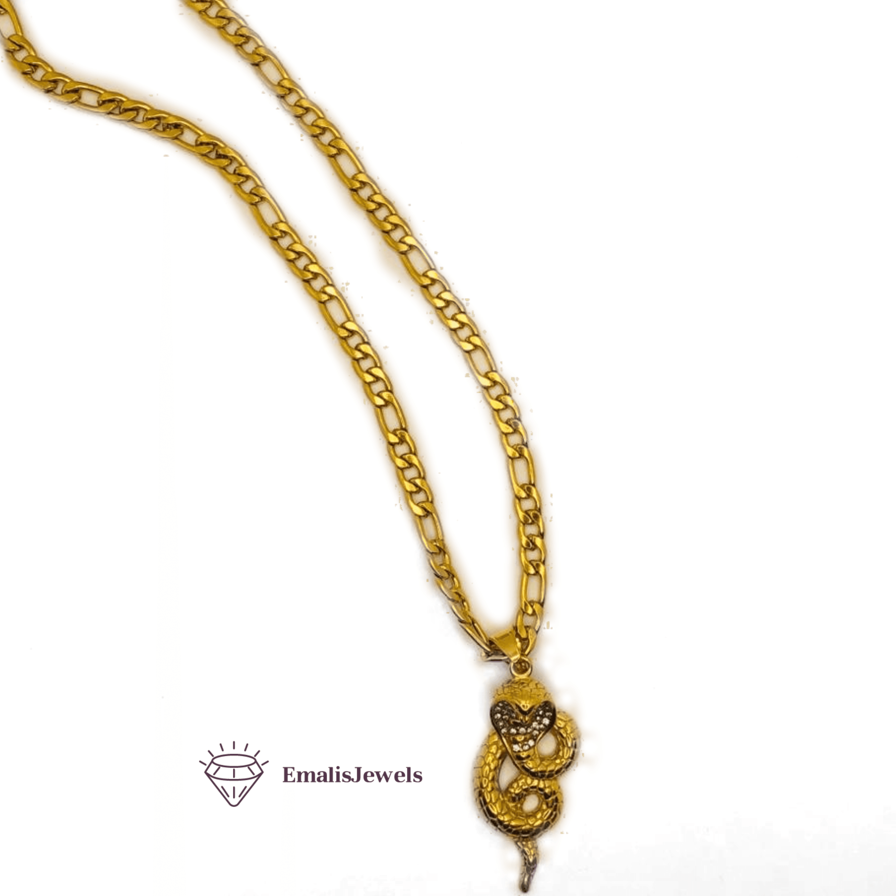 Elegant stainless steel chain necklace with gold overlay, featuring a stylish pendant.