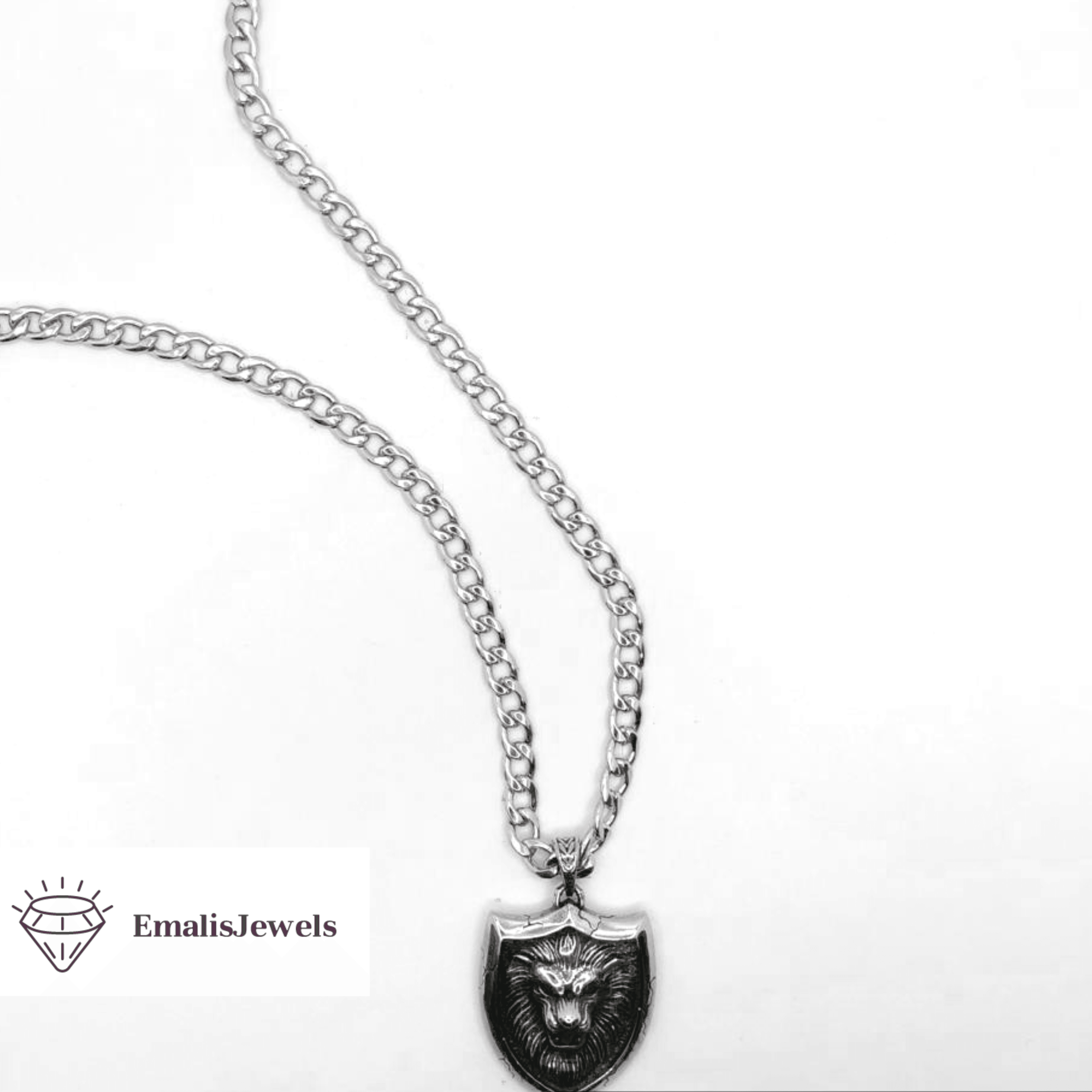 A stylish stainless steel chain necklace featuring a detailed lion pendant, showcasing elegance and durability.