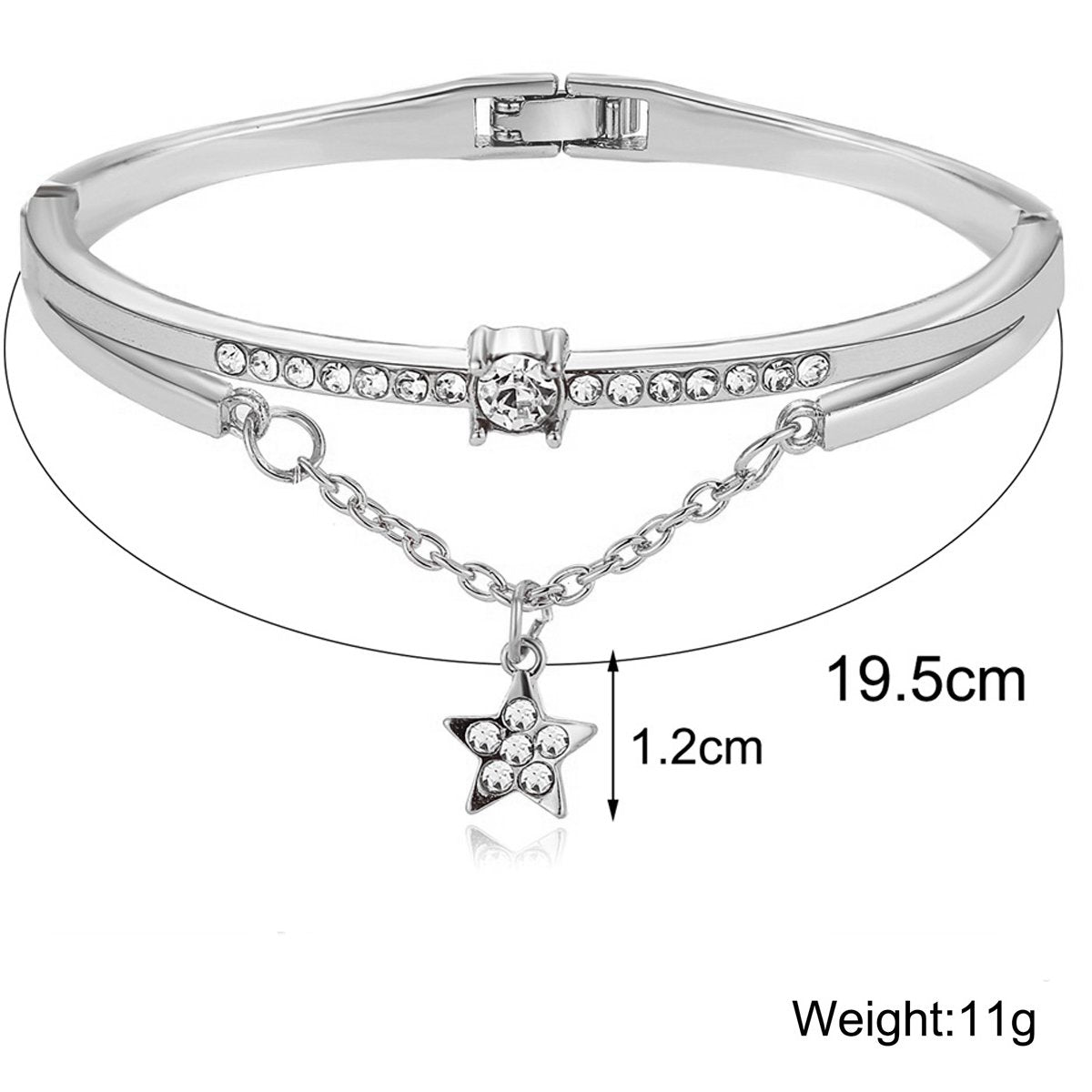 Elegant Star Drop Bracelet featuring Austrian Crystals, crafted in 18K white gold plating, showcasing a stunning design.
