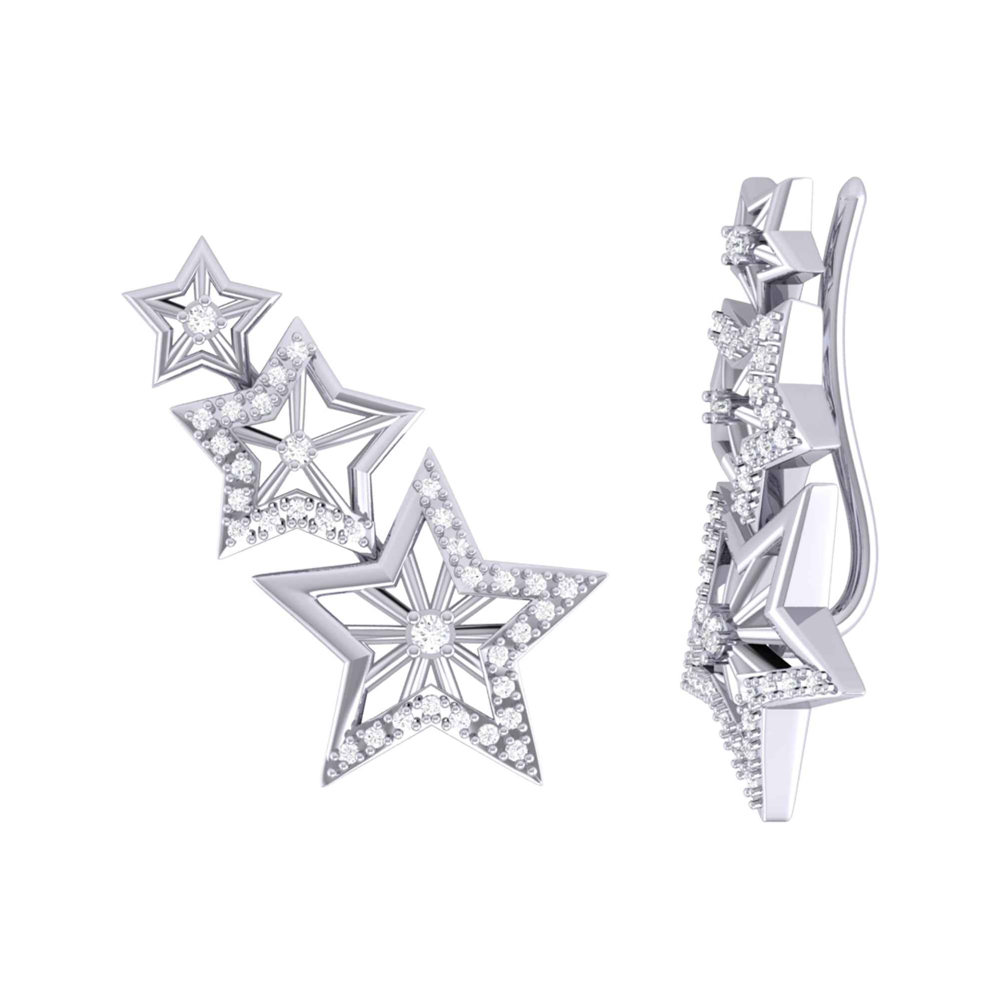 Starburst Diamond Ear Climbers in Sterling Silver featuring genuine diamonds, elegantly hugging the ear.
