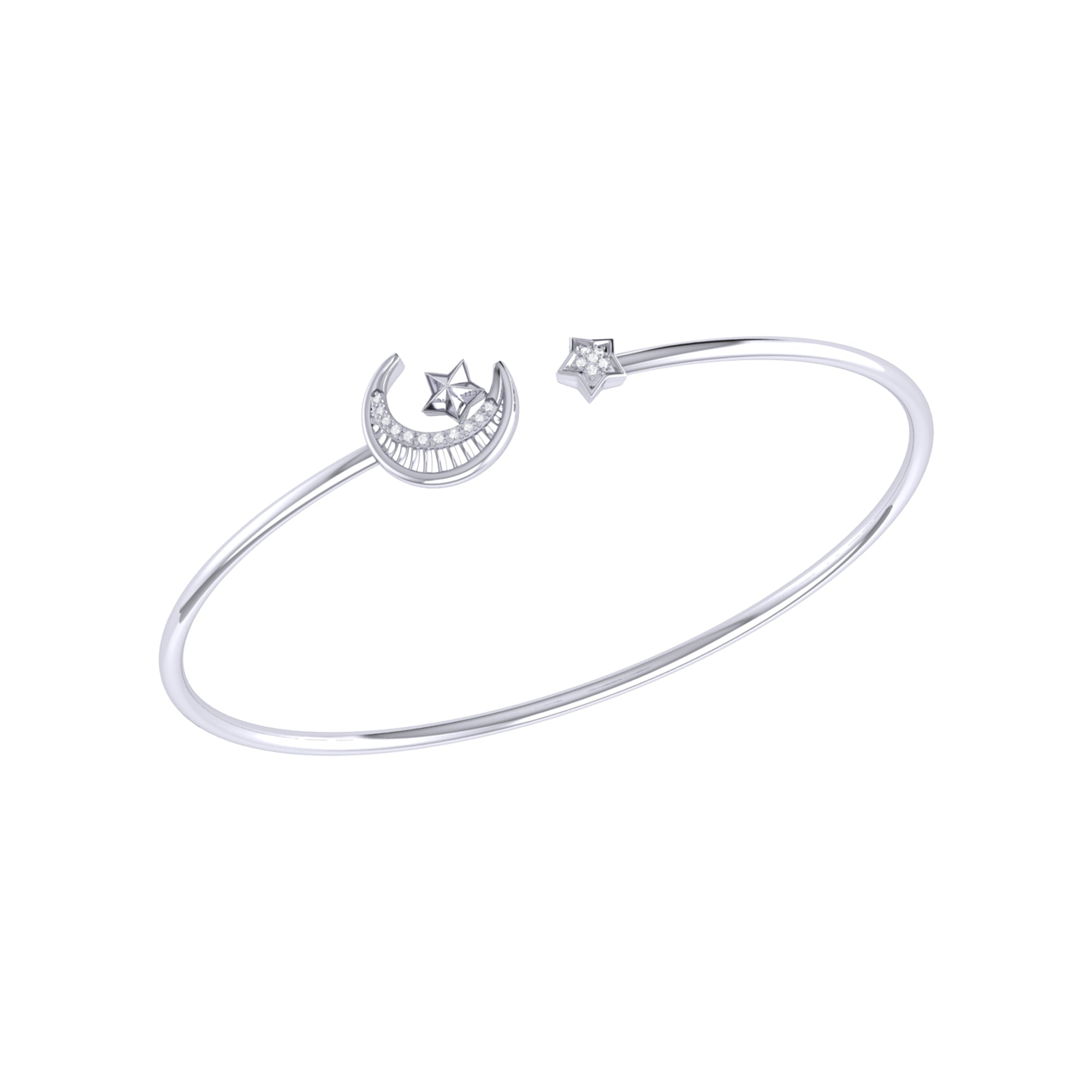 Starkissed Crescent Adjustable Diamond Cuff in Sterling Silver with genuine diamonds, showcasing its elegant design and adjustable feature.
