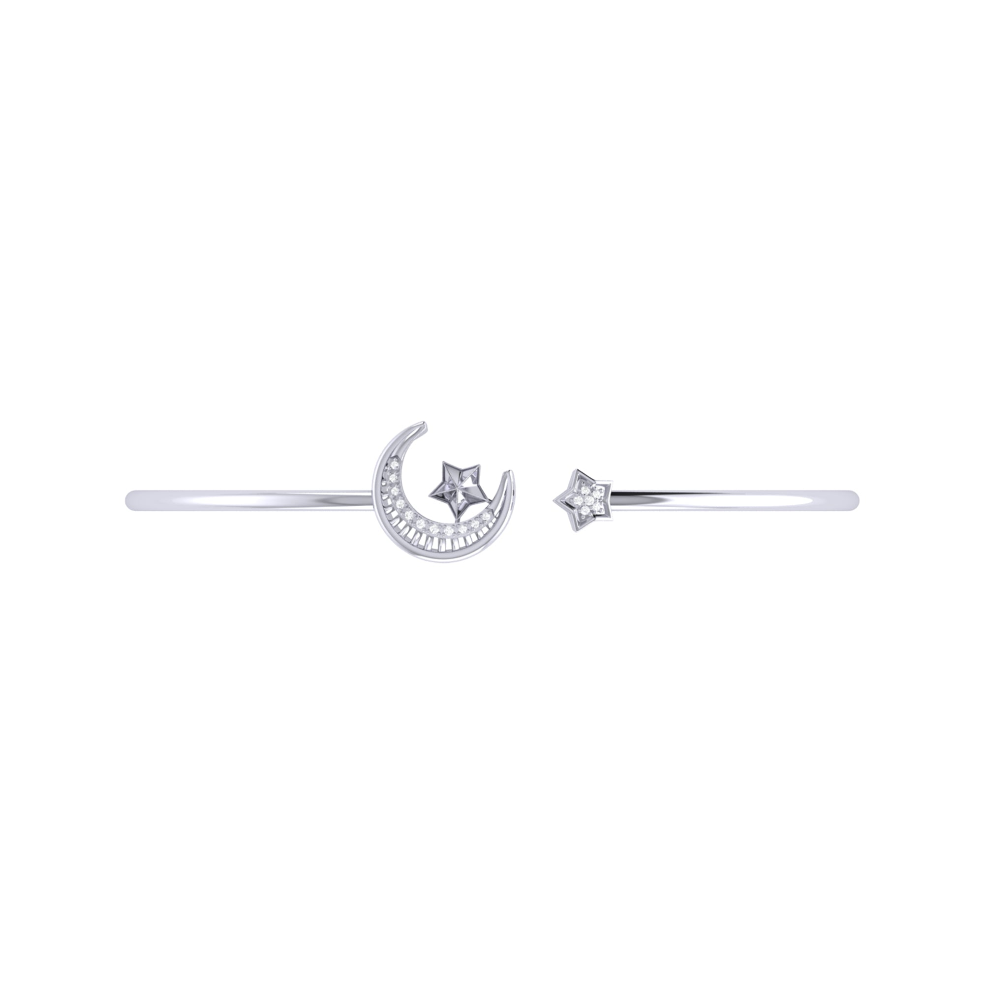 Starkissed Crescent Adjustable Diamond Cuff in Sterling Silver with genuine diamonds, showcasing its elegant design and adjustable feature.