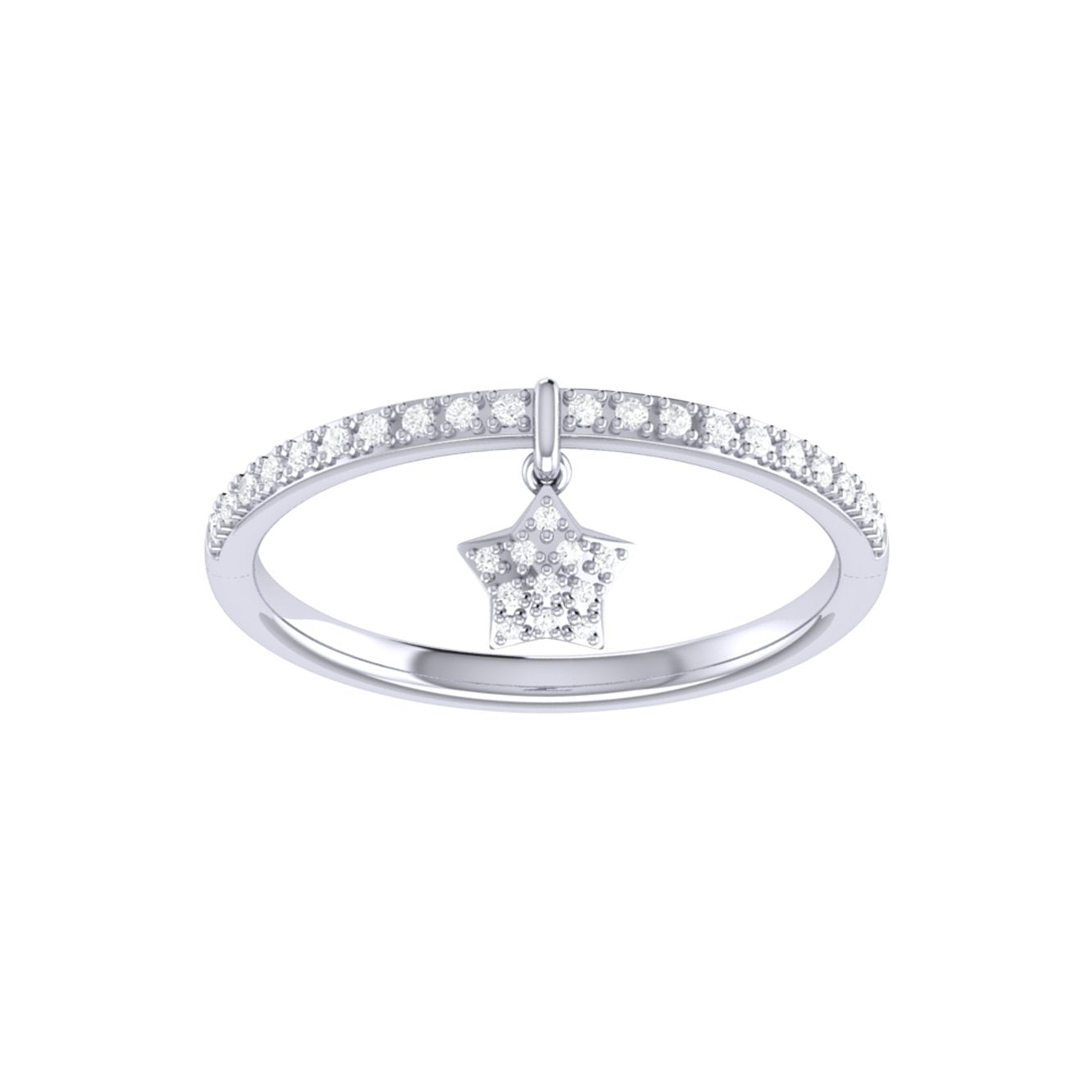 Starkissed Diamond Charm Ring in Sterling Silver featuring genuine diamonds, elegantly crafted with a polished finish.