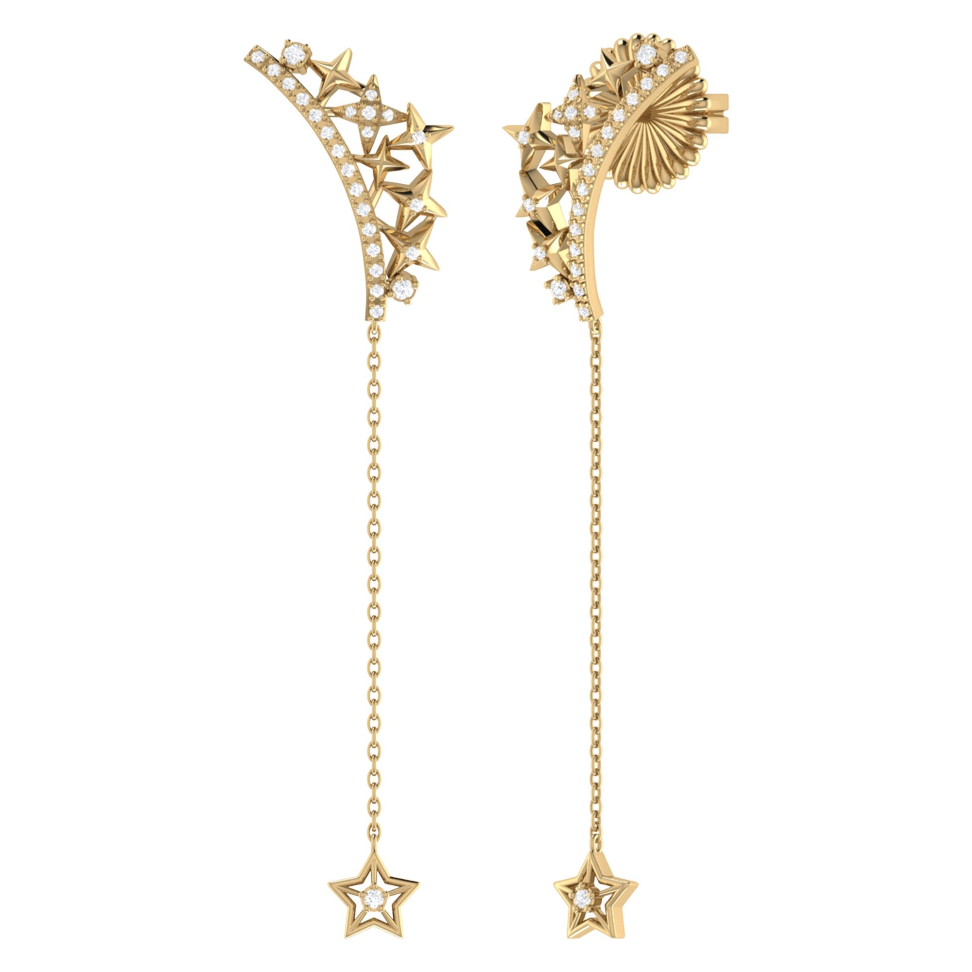 Starry Cascade Tiara Diamond Drop Earrings in 14K Yellow Gold Vermeil, featuring sparkling genuine diamonds and elegant design.