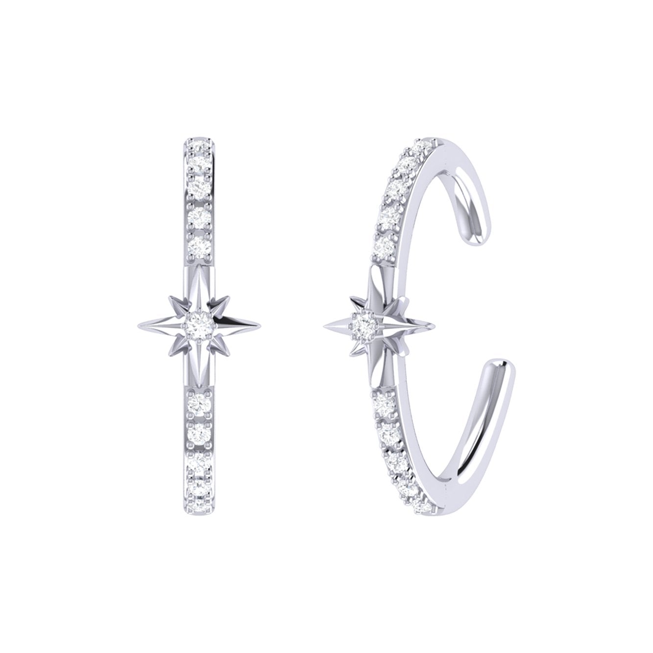 Starry Lane Diamond Ear Cuffs in Sterling Silver featuring natural diamonds, elegantly designed for a stylish look.