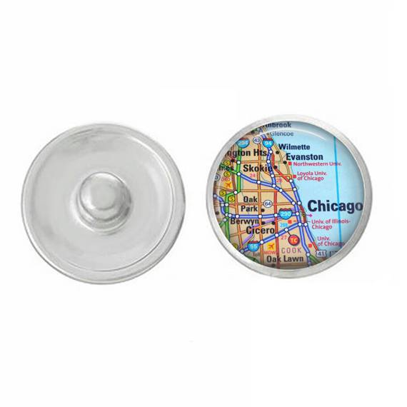 Chicago Snap Jewelry featuring a detailed map design, perfect for pairing with various base pieces for a customizable accessory.