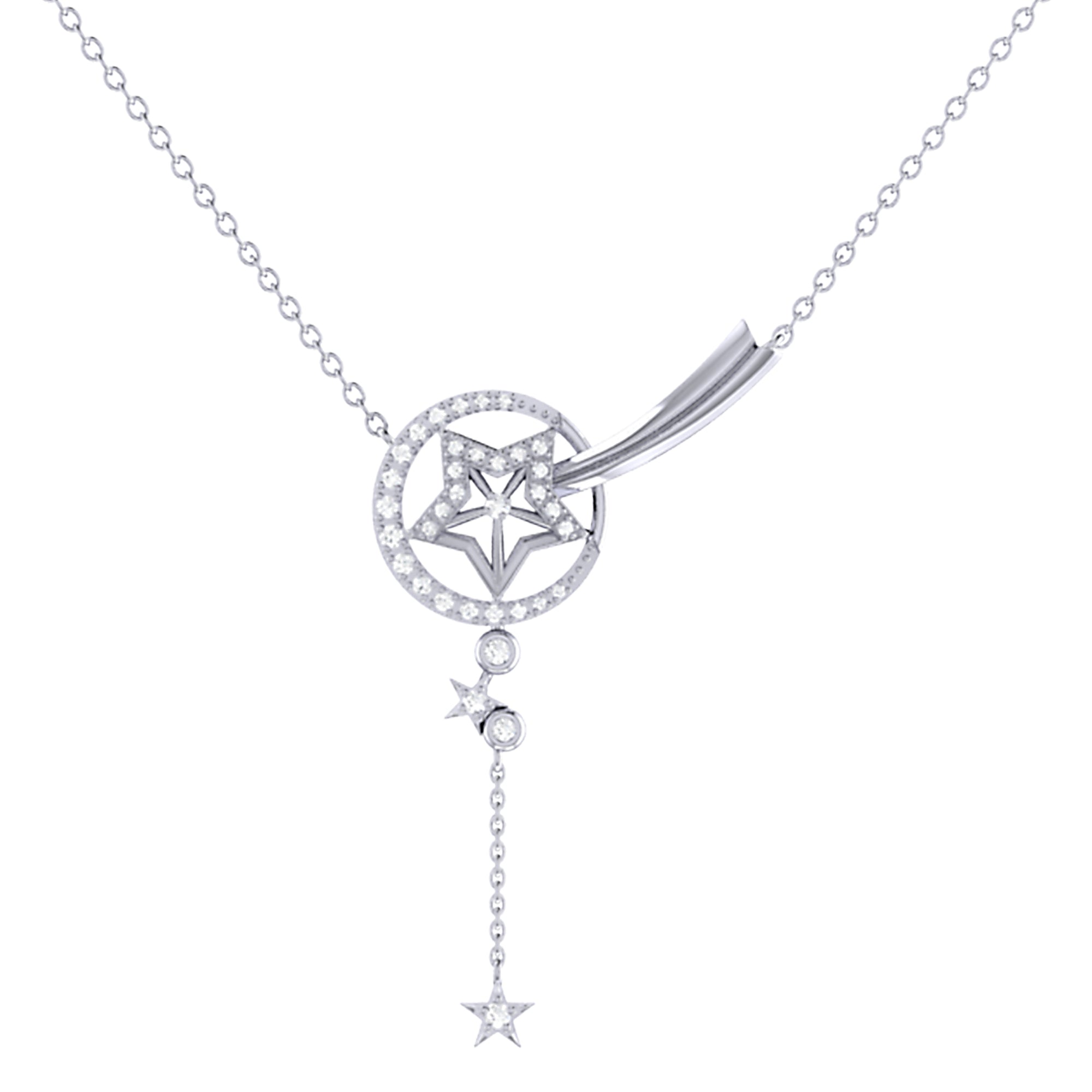 Stella Comet Diamond Drop Necklace in Sterling Silver featuring a sparkling diamond pendant and adjustable cable chain.