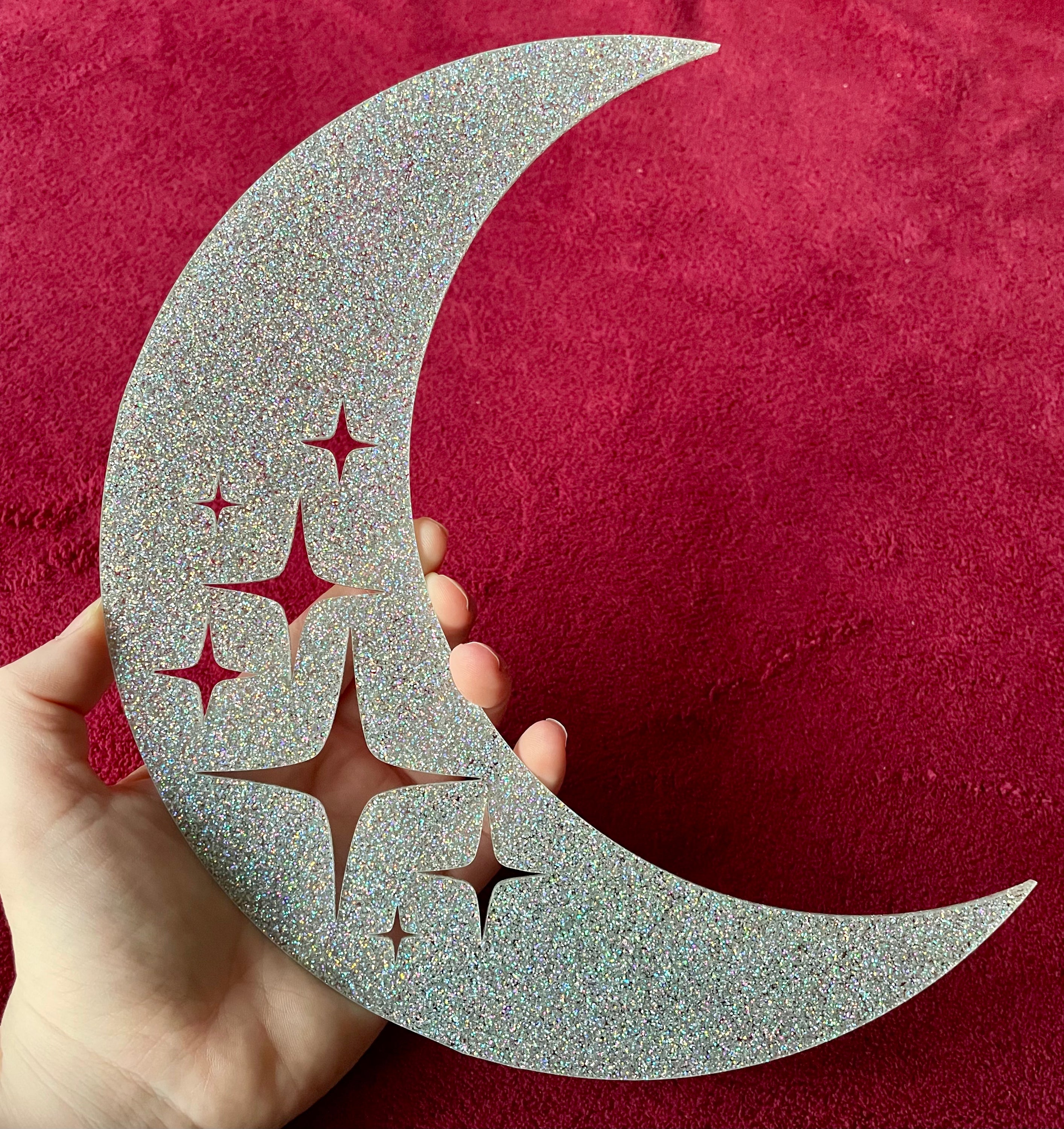 Stevie Moon Wall Hanging featuring laser cut stars in customizable colors, measuring 24cm by 22cm.