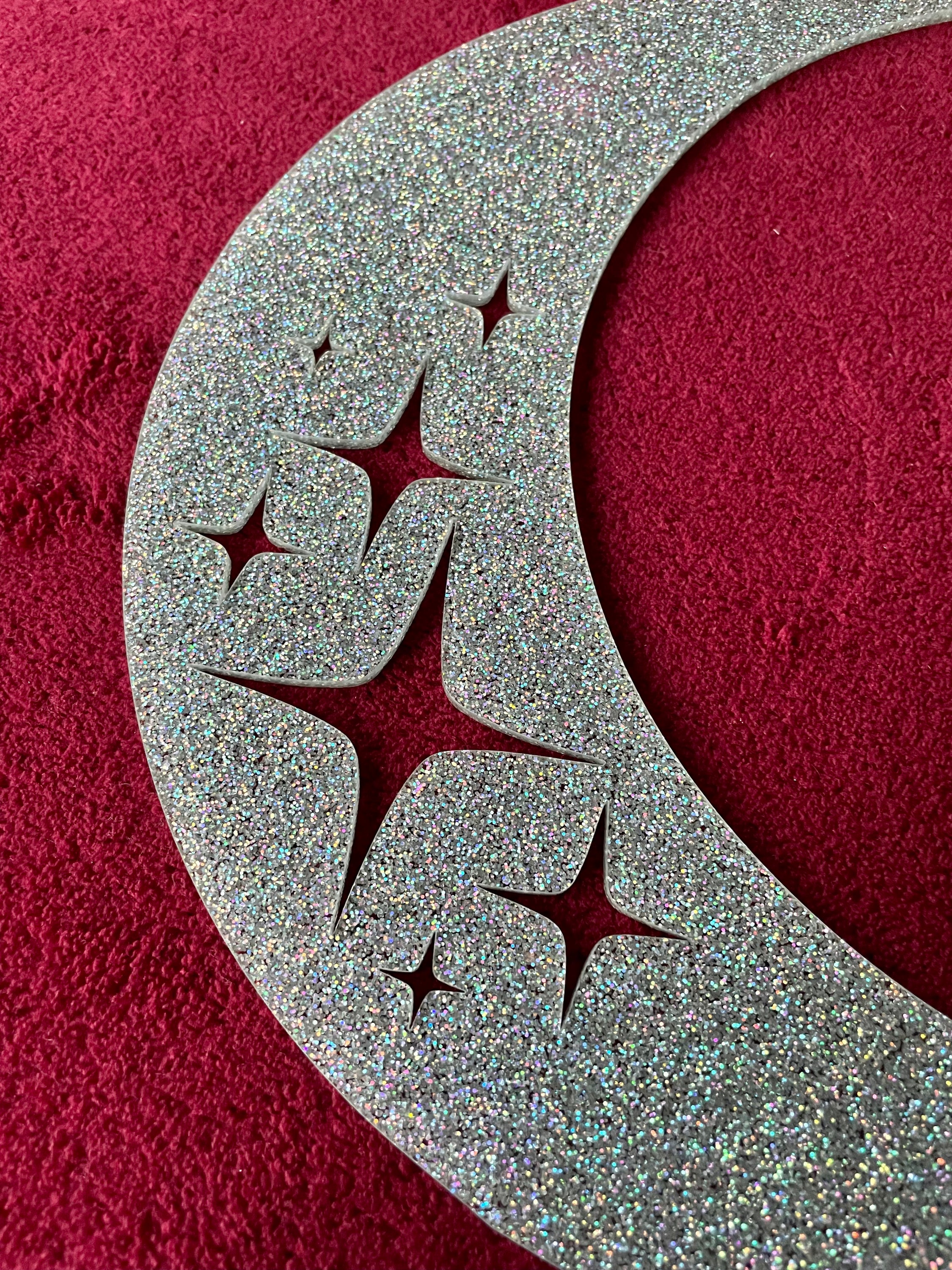Stevie Moon Wall Hanging featuring laser cut stars in customizable colors, measuring 24cm by 22cm.