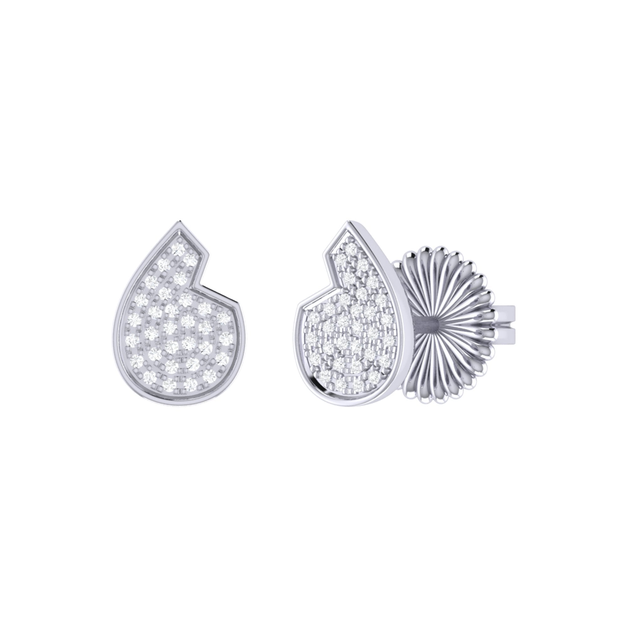 Elegant Street Cycle Open Teardrop Diamond Stud Earrings in Sterling Silver, featuring genuine diamonds in a micro pave setting.