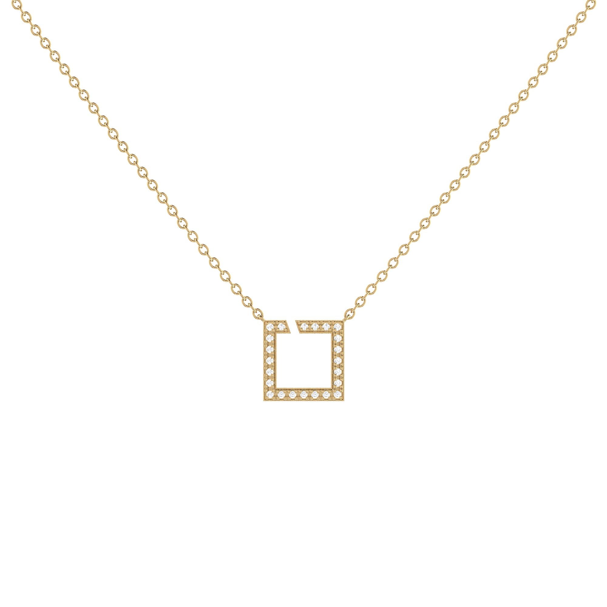 Street Light Diamond Square Necklace in 14K Yellow Gold Vermeil featuring genuine diamonds and an 18-inch cable chain.