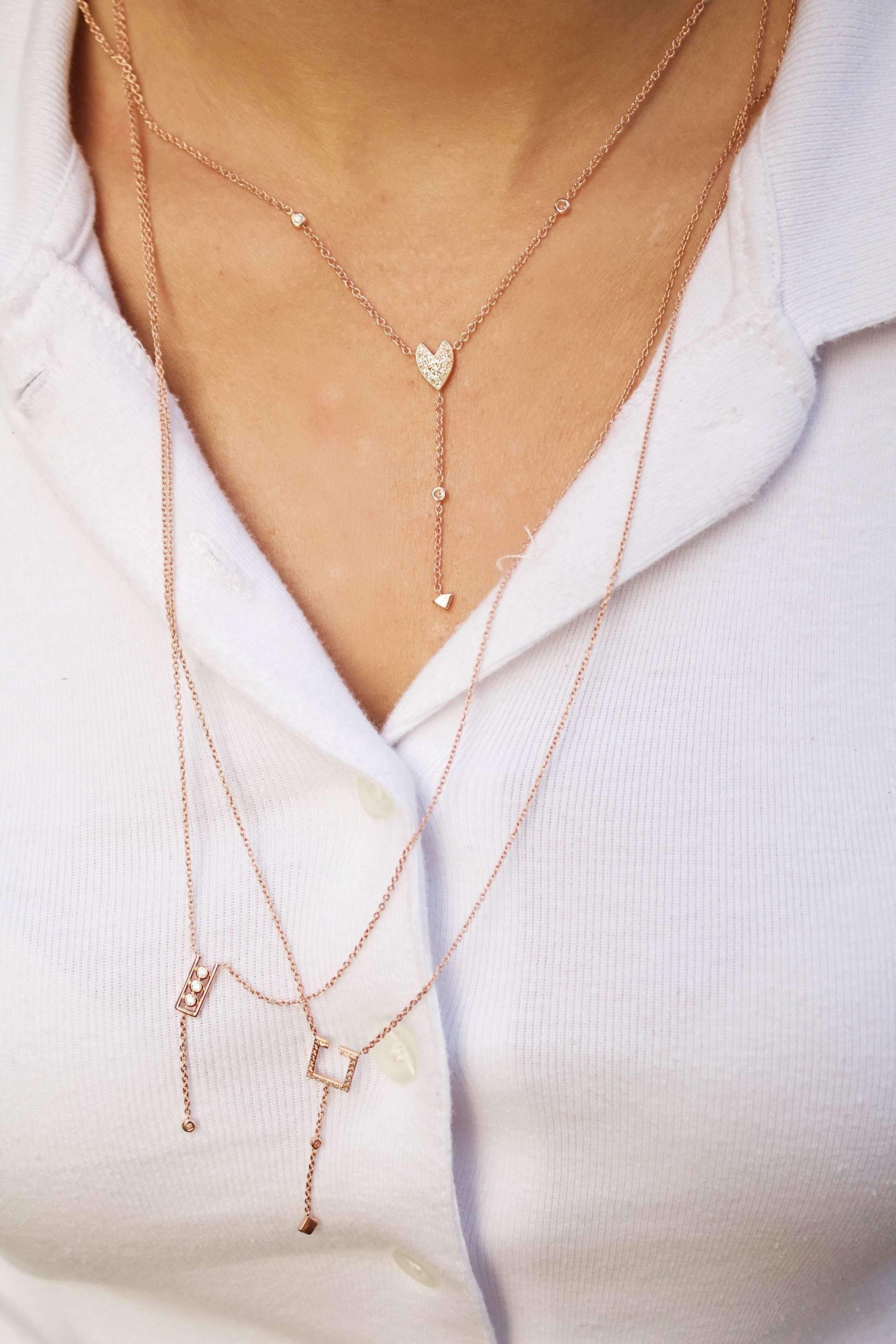 Street Light Open Square Bolo Adjustable Diamond Lariat Necklace in 925 Sterling Silver with 14K Rose Gold Vermeil and genuine diamonds.